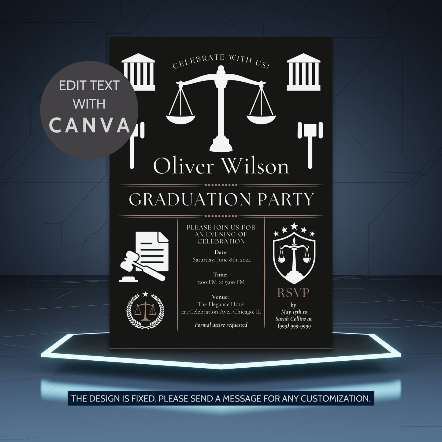 Law School Graduation Invitation Template | Law School Invite Boy | Law School Graduate Evite Announcement | Paralegal Graduation Party