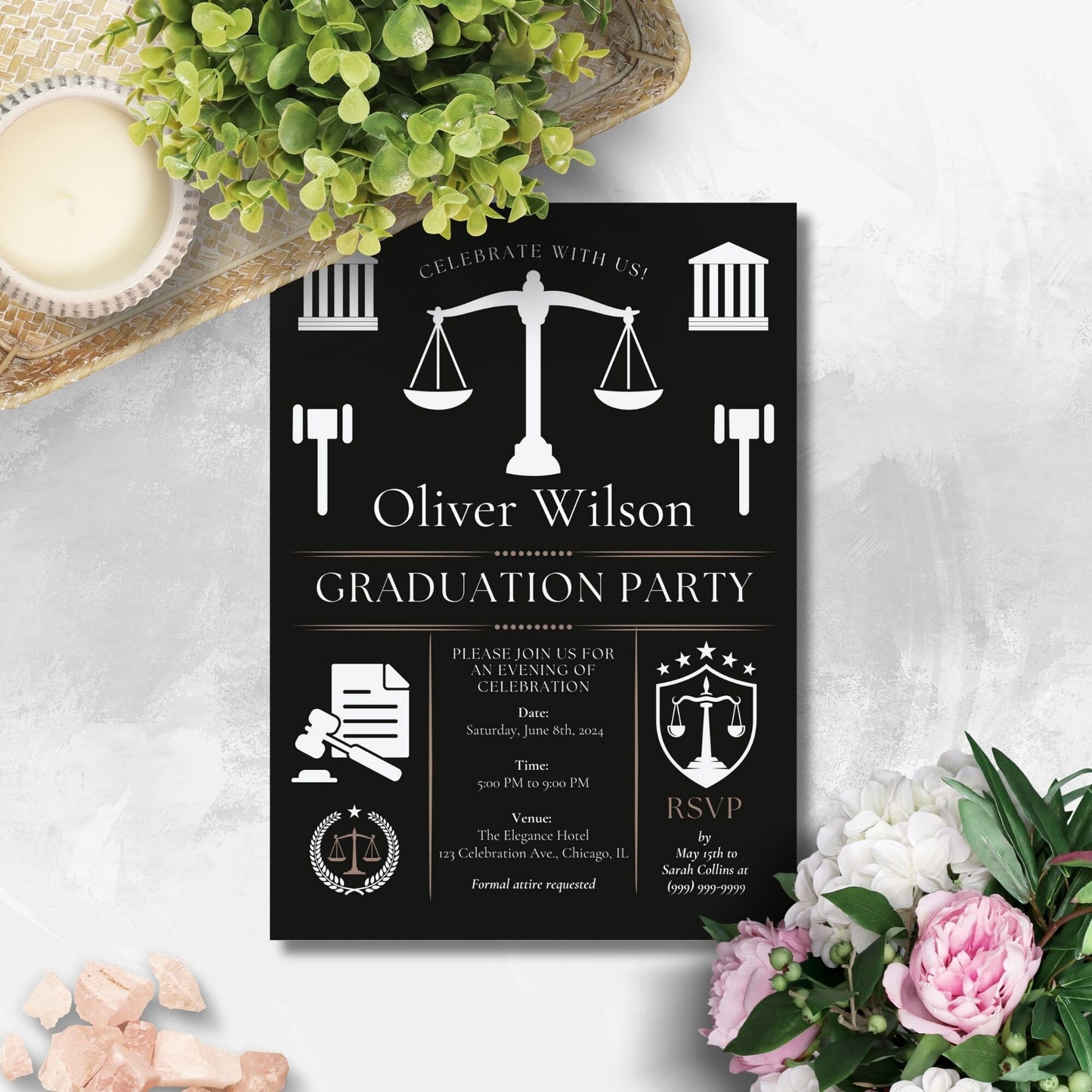 Law School Graduation Invitation Template | Law School Invite Boy | Law School Graduate Evite Announcement | Paralegal Graduation Party