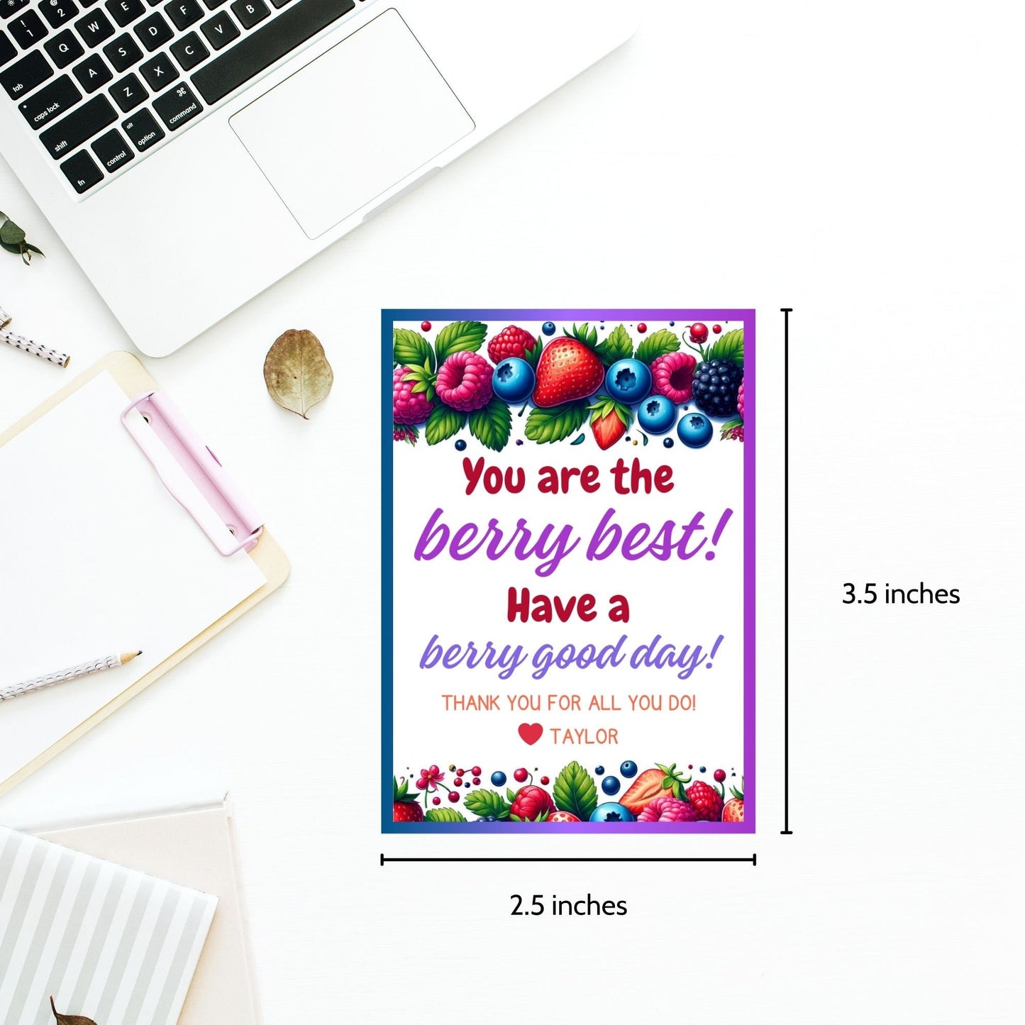Colorful You are the berry best! Have a berry good day! gift tags with lush fruit designs, editable for a personal touch