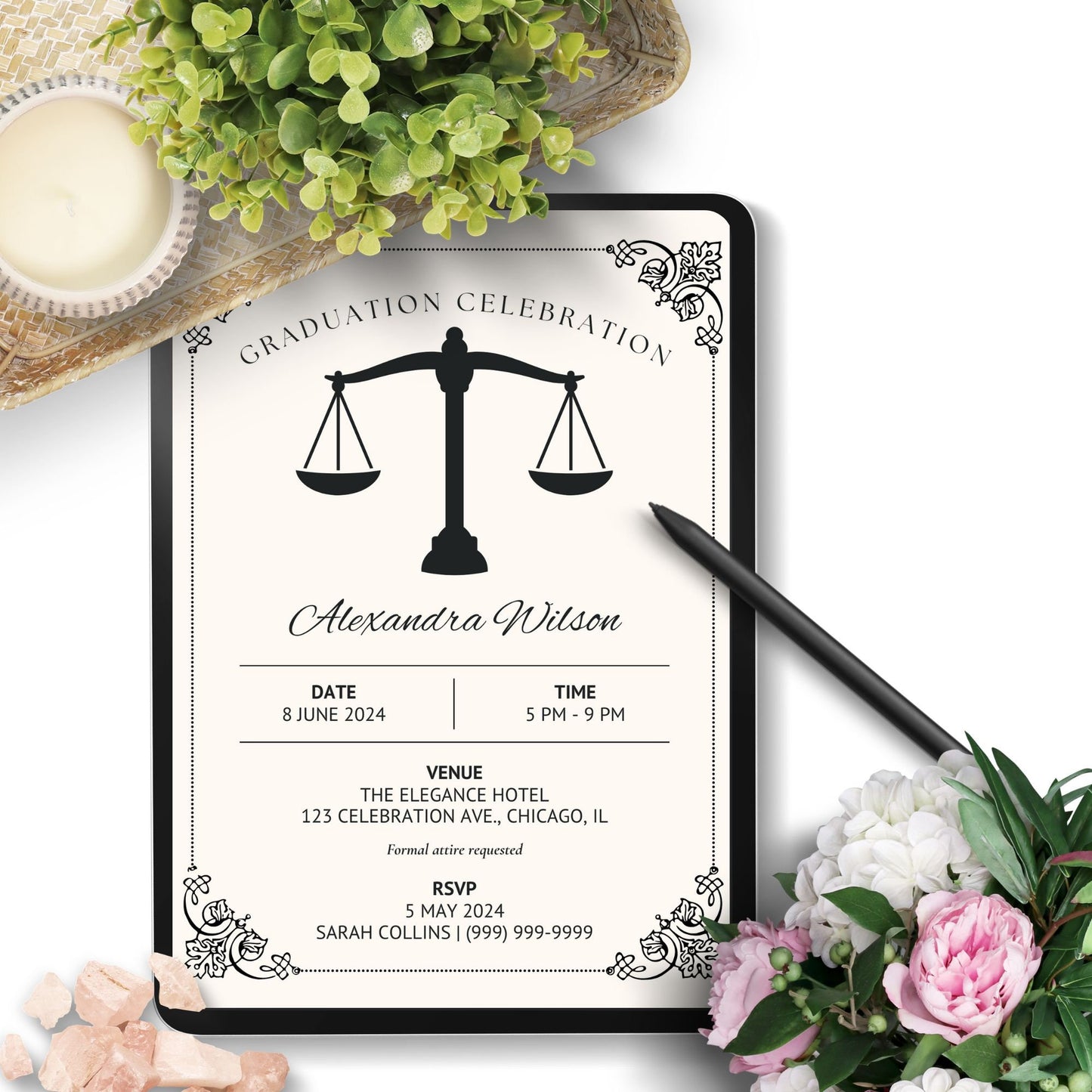 Law School Graduation Invitation Template | Law School Invite Boy | Law School Graduate Evite Announcement | Paralegal Graduation Party