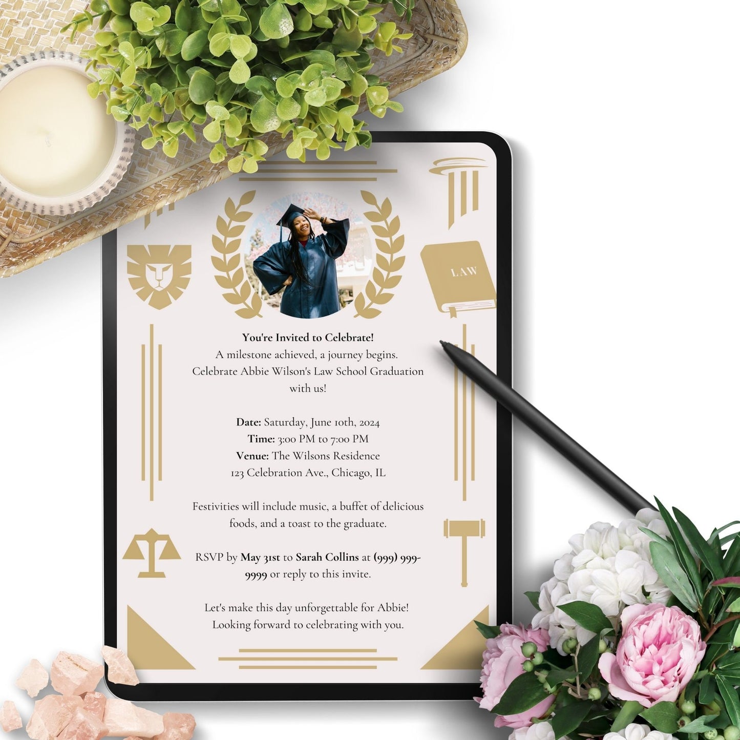Law School Graduation Invitation Template | Law School Invite Boy | Law School Graduate Evite Announcement | Paralegal Graduation Party