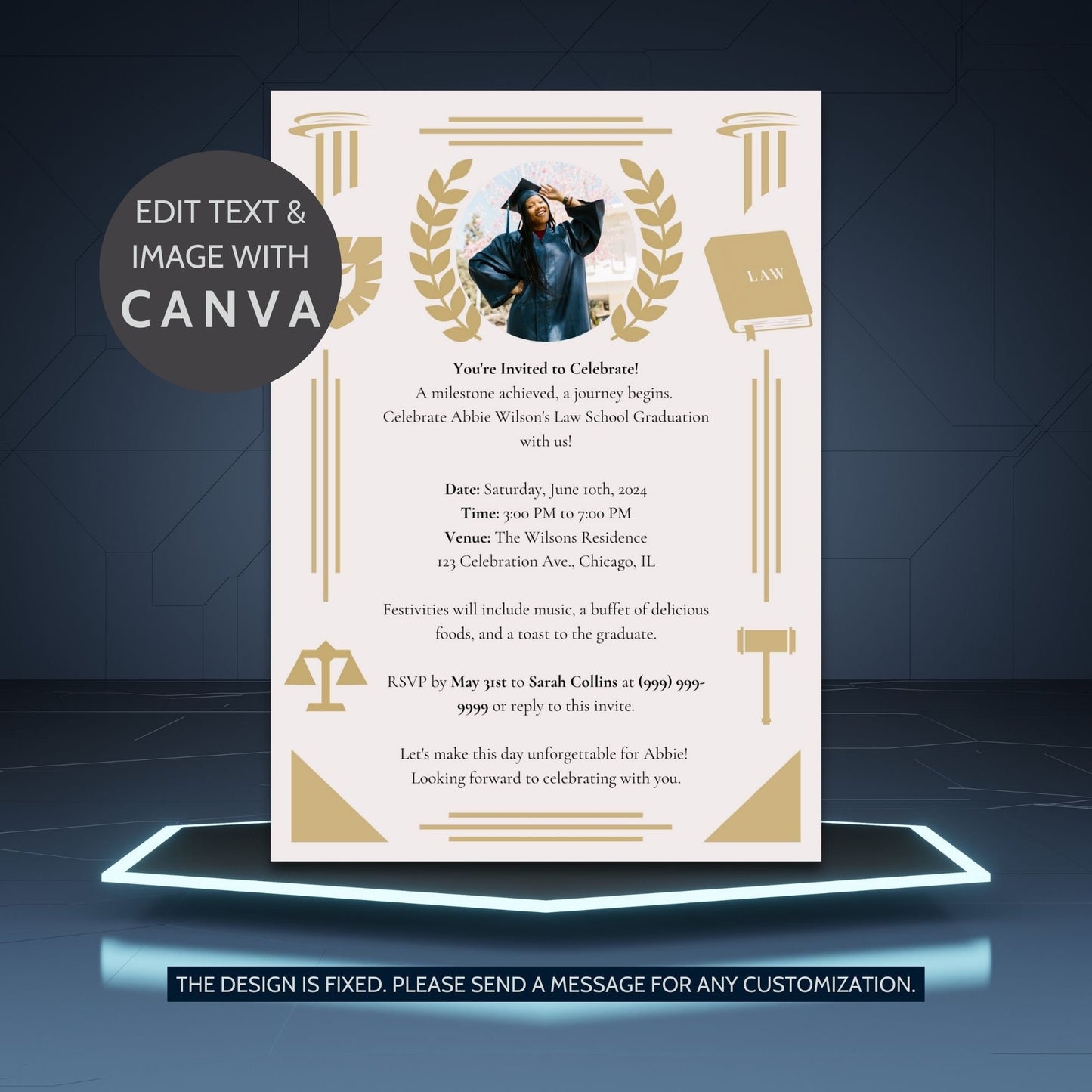 Law School Graduation Invitation Template | Law School Invite Boy | Law School Graduate Evite Announcement | Paralegal Graduation Party