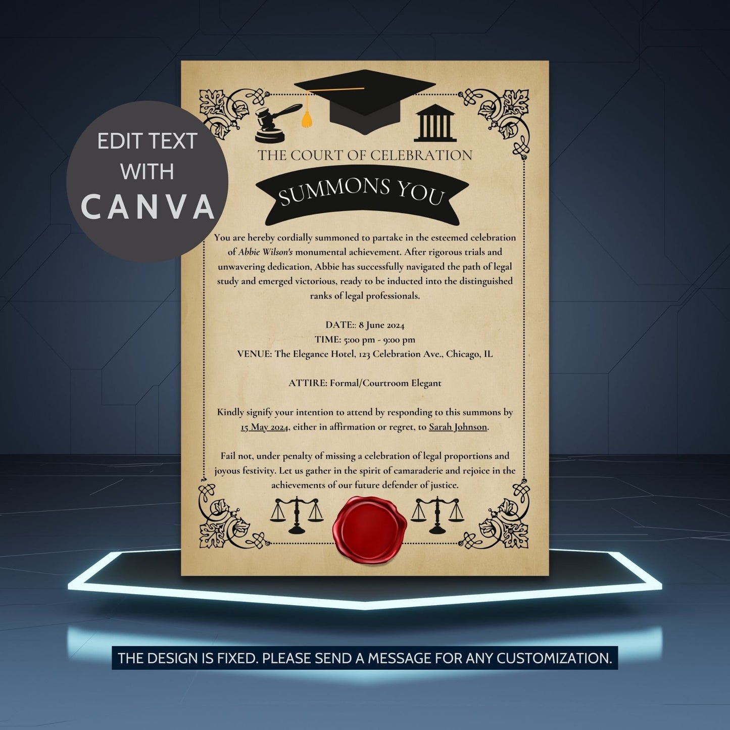Law School Graduation Invitation Template | Law School Invite Boy | Law School Graduate Evite Announcement | Paralegal Graduation Party