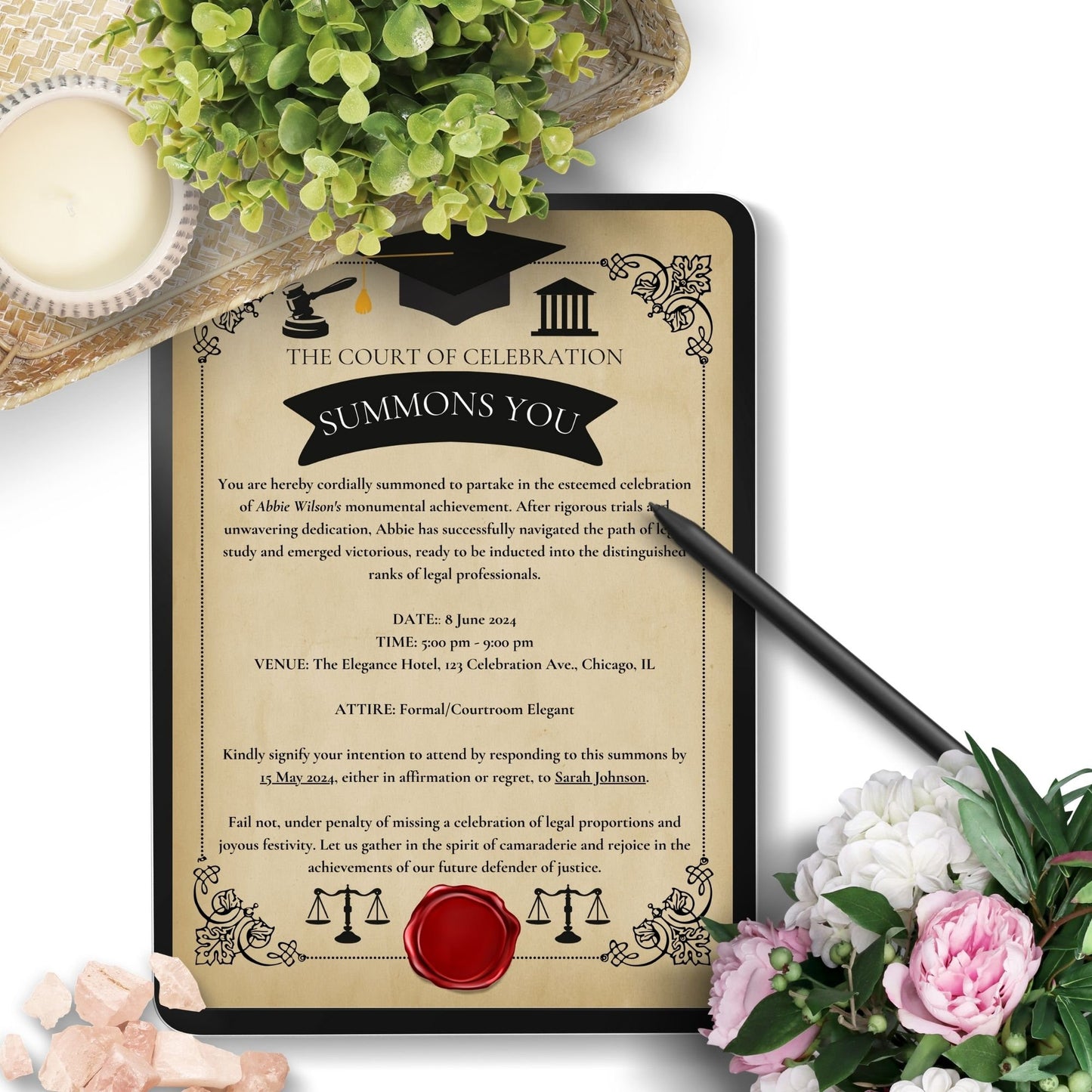 Law School Graduation Invitation Template | Law School Invite Boy | Law School Graduate Evite Announcement | Paralegal Graduation Party