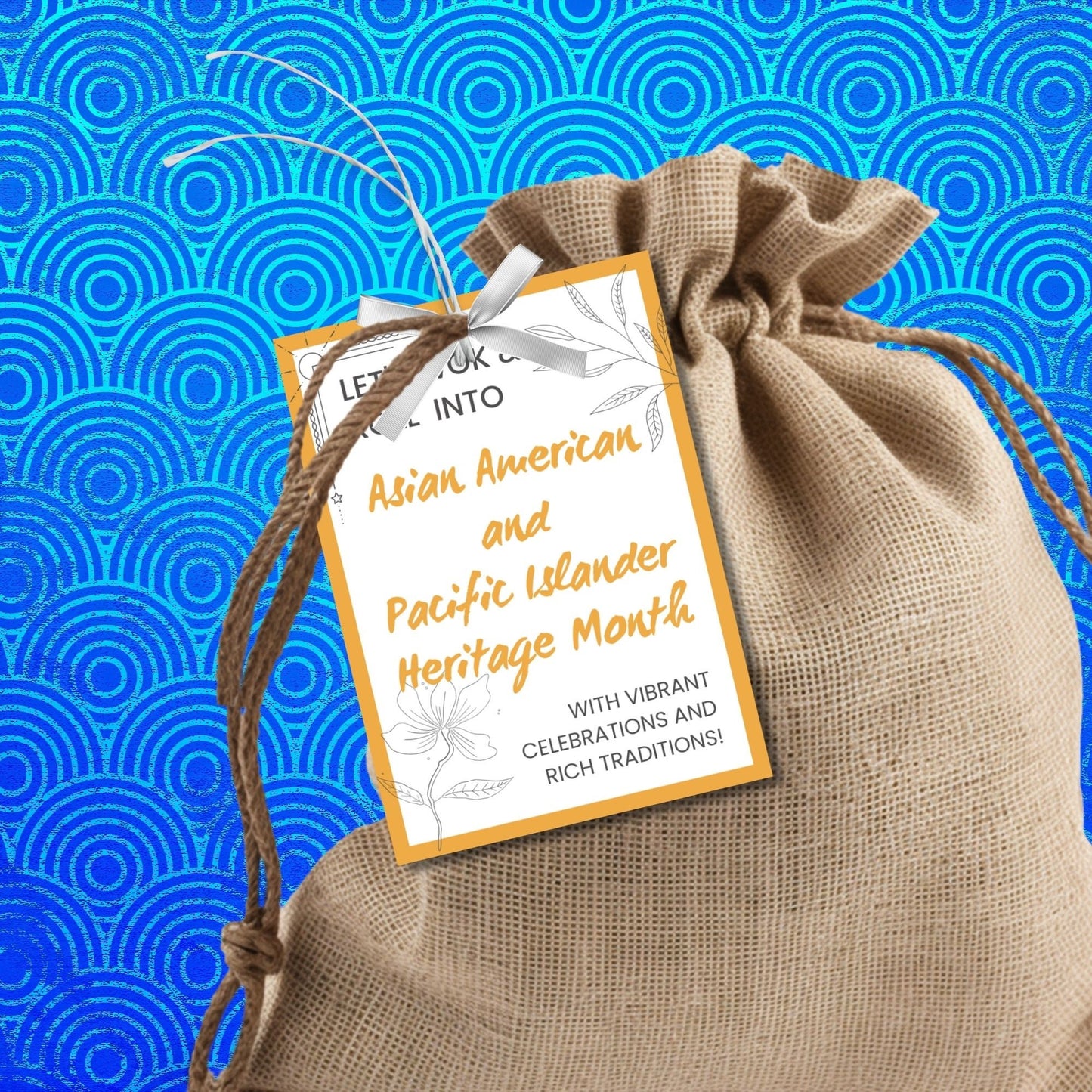 Eight vibrant gift tags with the text Let's Wok & Roll into Asian American and Pacific Islander Heritage Month and customizable name fields, decorated with elegant floral designs.