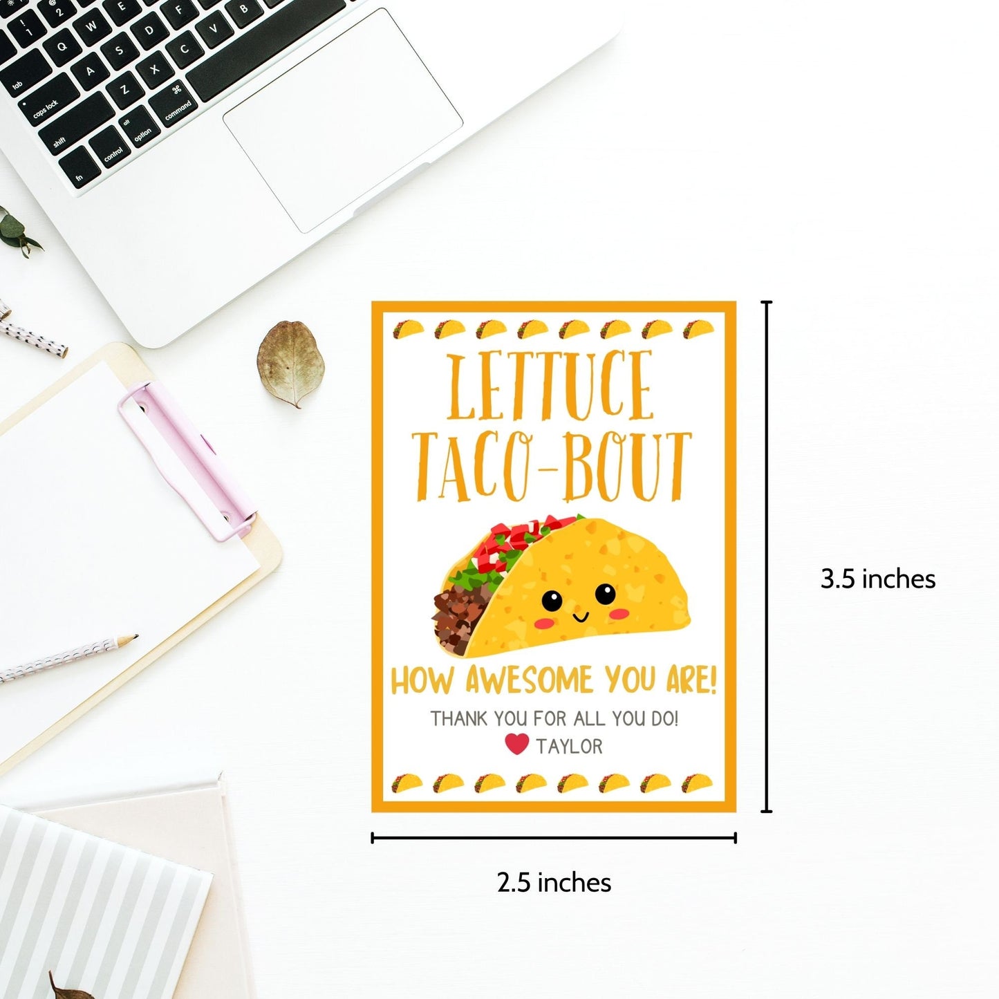 Fun and colorful Cinco de Mayo gift tags featuring a smiling taco with Lettuce Taco-Bout How Awesome You Are! text, designed to brighten anyone's day.