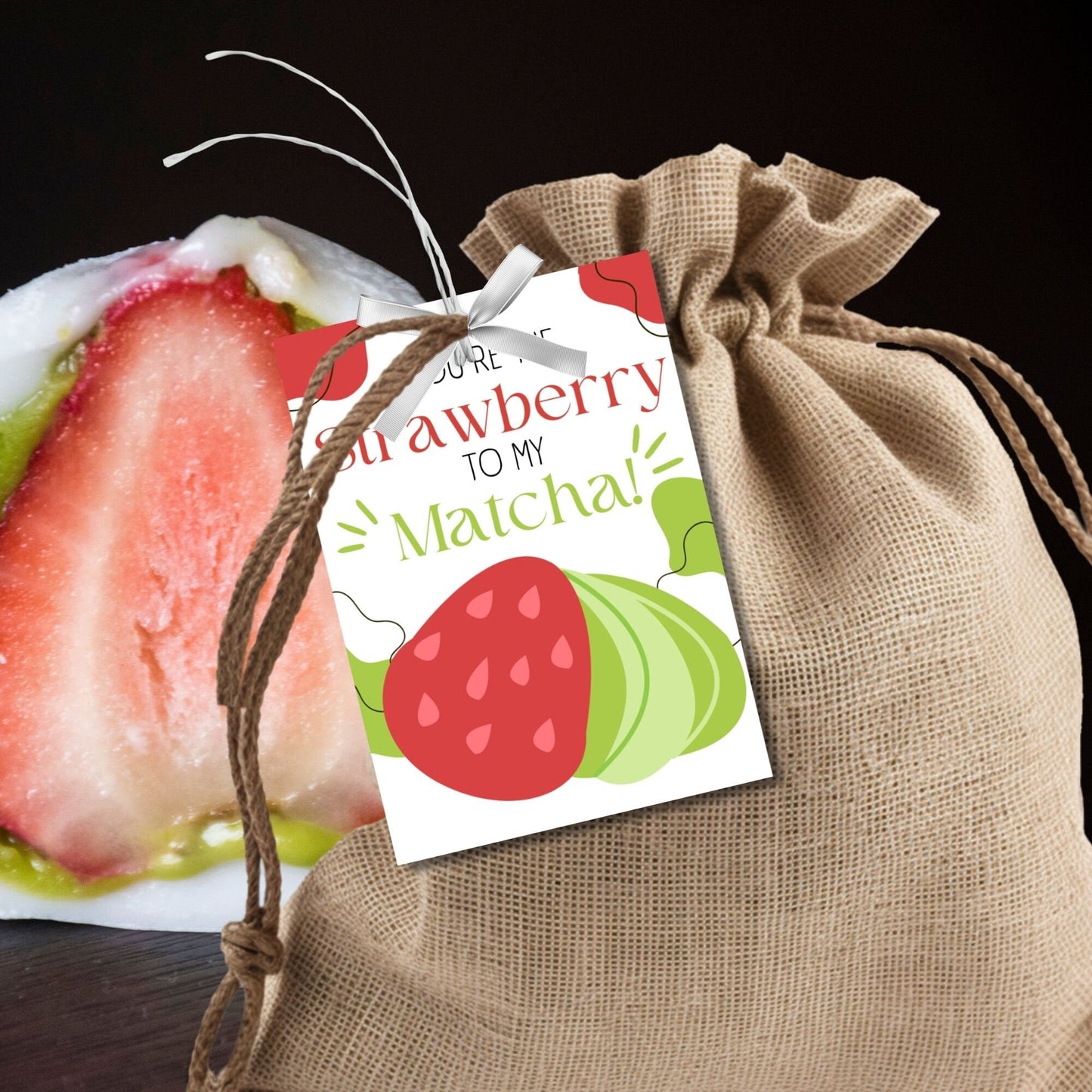 Appreciation gift tags featuring a cute matcha and strawberry illustration with the text Youre the Strawberry to My Matcha! Thank you for all you do! Perfect for showing gratitude.