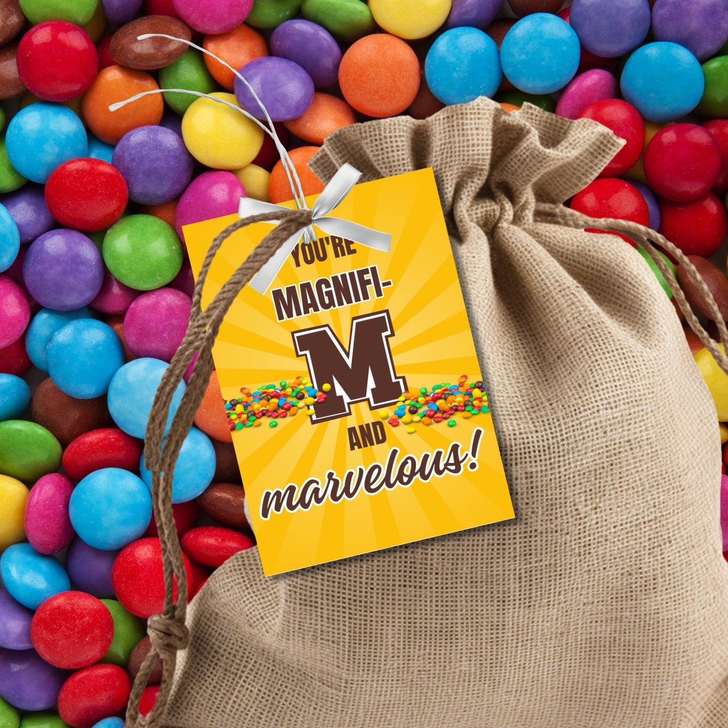Image showcasing gift tags with YOURE MAGNIFI-M. Tags express gratitude and can be customized with the recipient's name. Perfect for teachers, nurses, staff, and more.