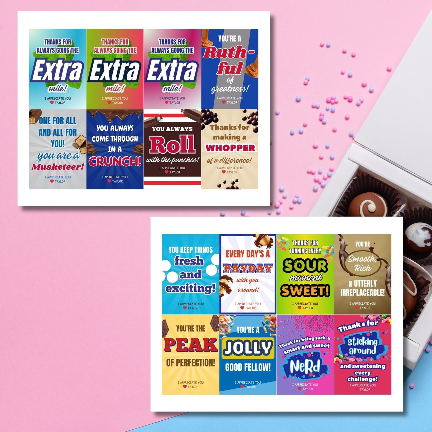 32 Printable and editable snack and candy treat tags for employees. Features appreciation messages, customizable text, and a ready-to-print PDF format.