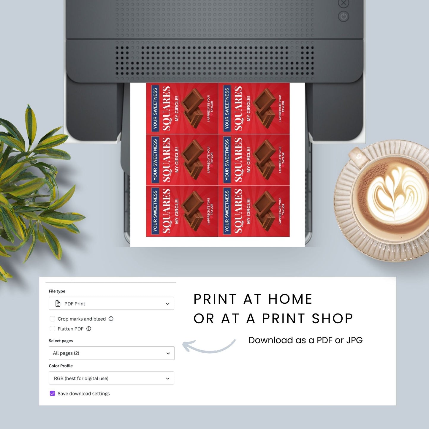 Red Your Sweetness Squares My Circlebgift tags, ideal for chocolate treats, with editable name field, in a downloadable PDF format.