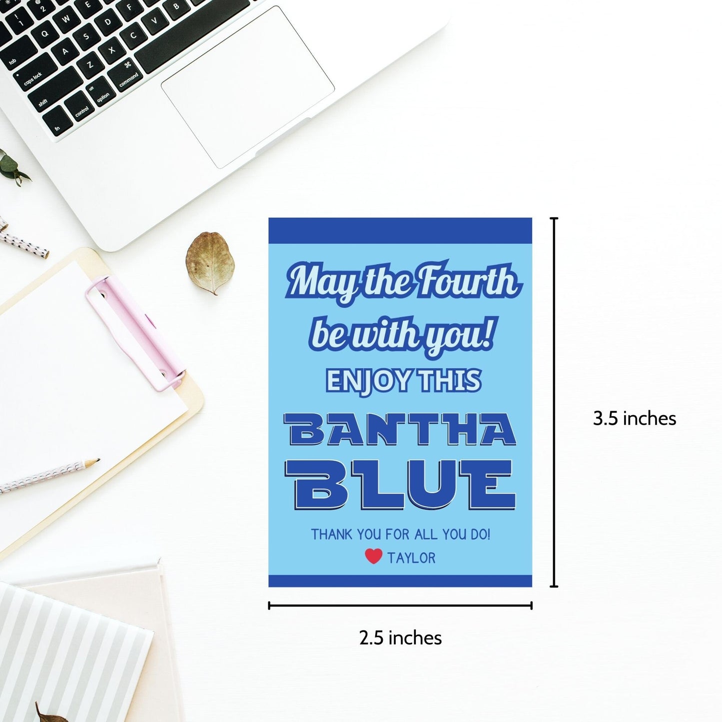 Digital gift tags featuring Bantha Blue greetings in blue hues with space theme.