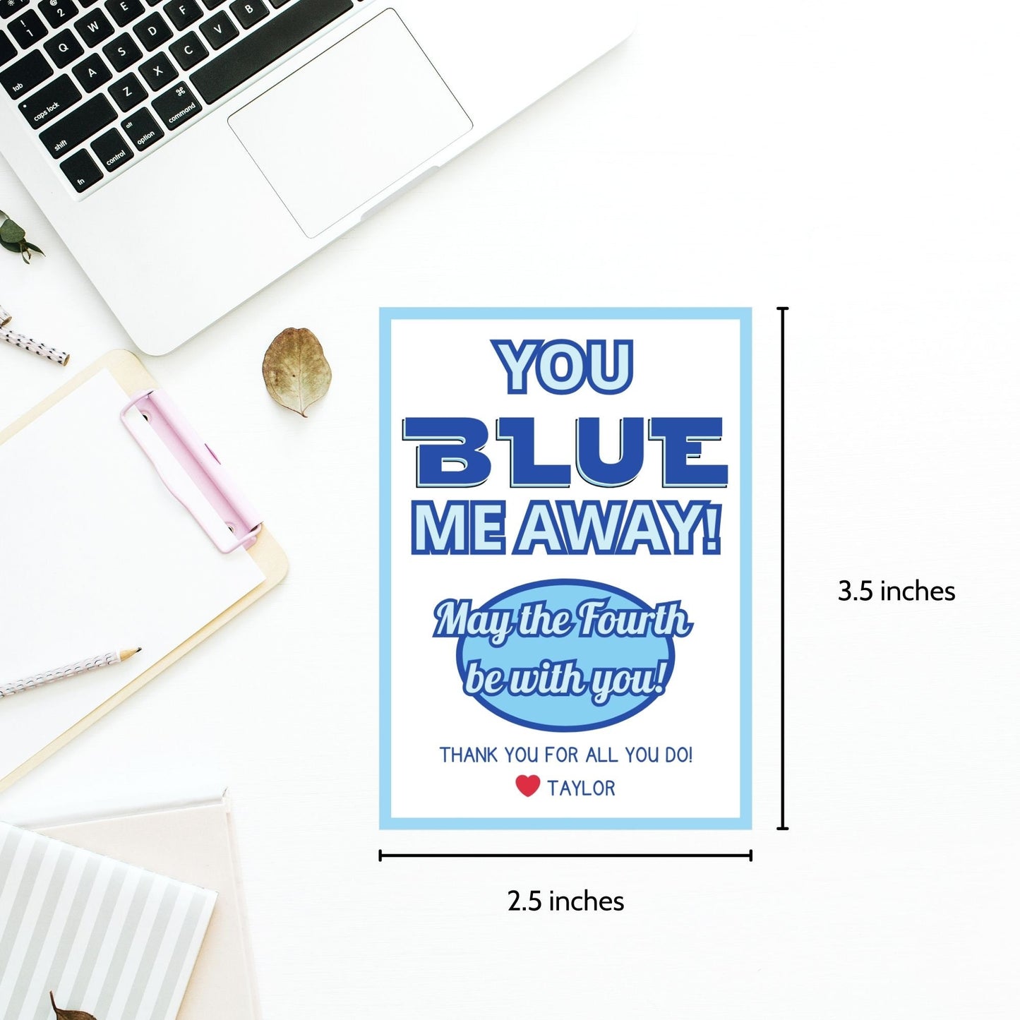 Digital gift tags featuring Bantha Blue greetings in blue hues with space theme.
