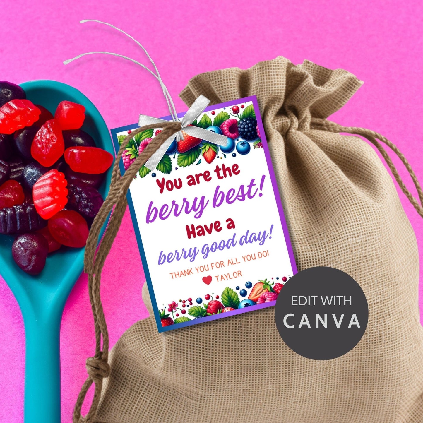 Colorful You are the berry best! Have a berry good day! gift tags with lush fruit designs, editable for a personal touch