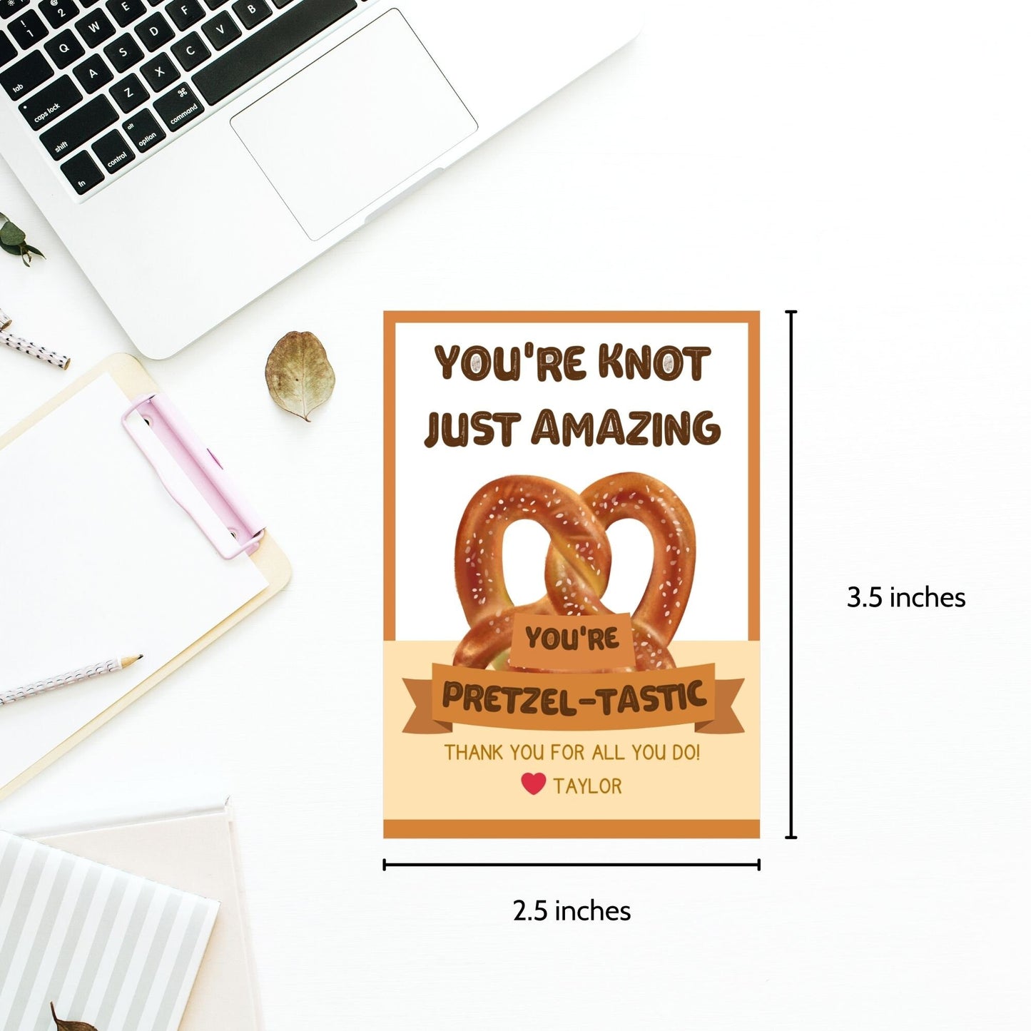 Whimsical You're knot just amazing you're pretzel-tastic! pretzel-themed gift tags, editable in Canva for a heartfelt thank-you snack.