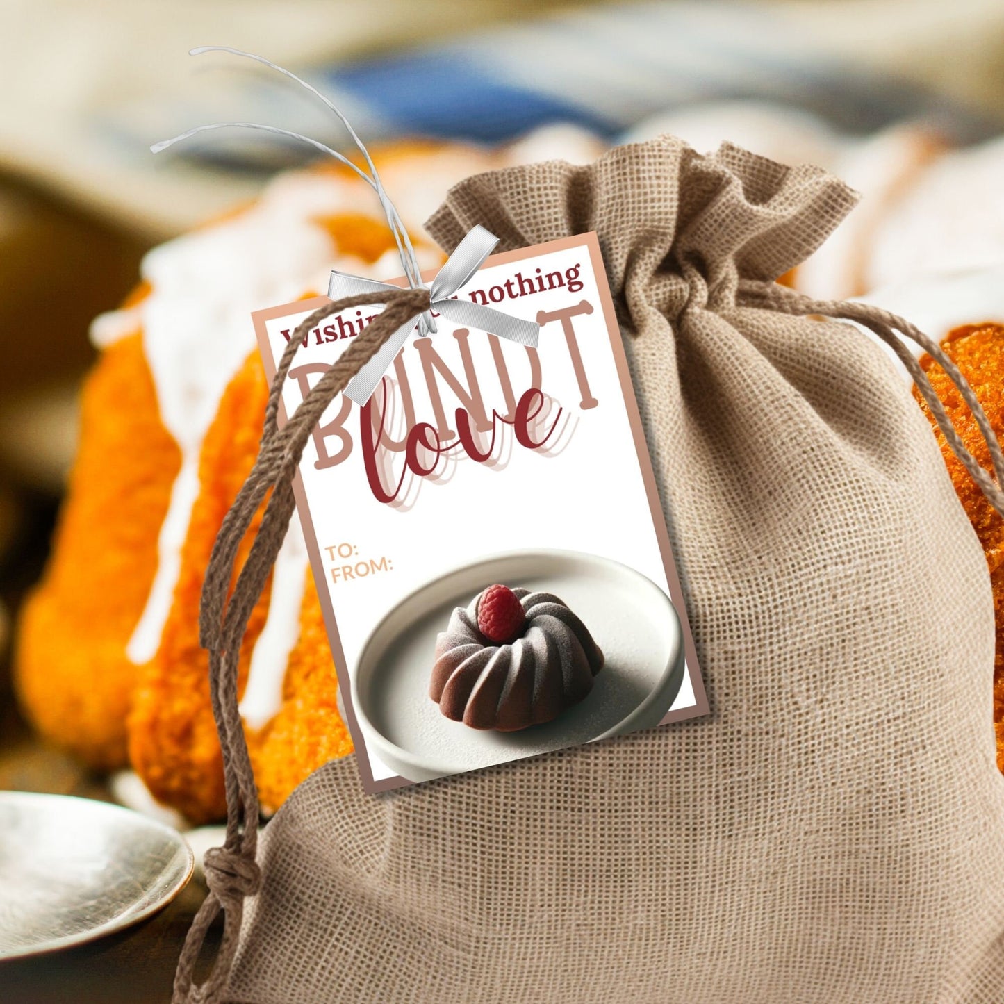Charming Wishing You Nothing BUNDT Love cake-themed gift tags, with a Canva link for customization, perfect for heartfelt gifting.