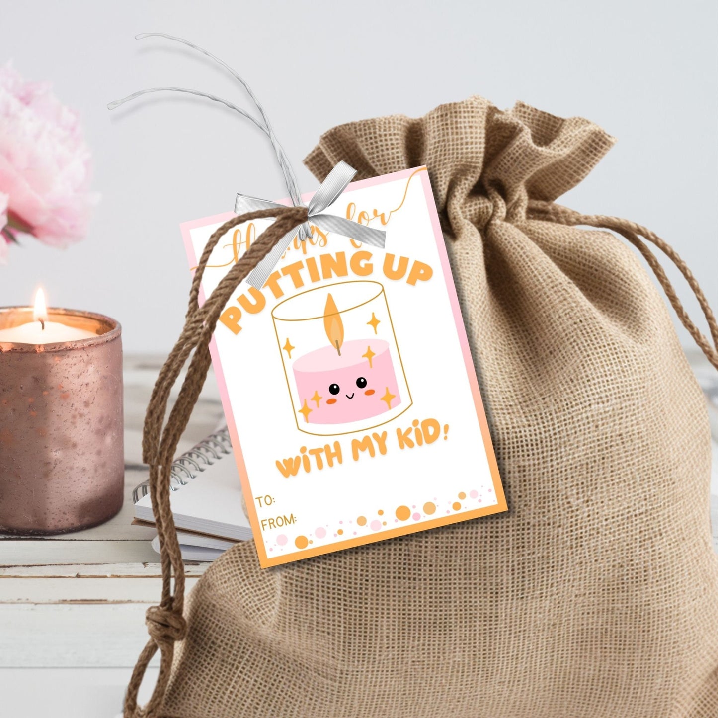 Cute candle for teachers with words Thanks for putting up with my kid