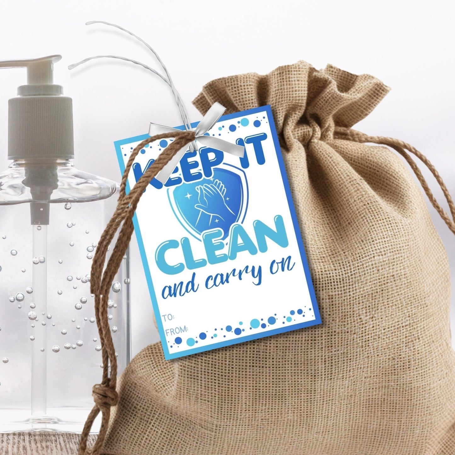 Hand Sanitizer Gift Tag that say Keep It Clean and Carry On