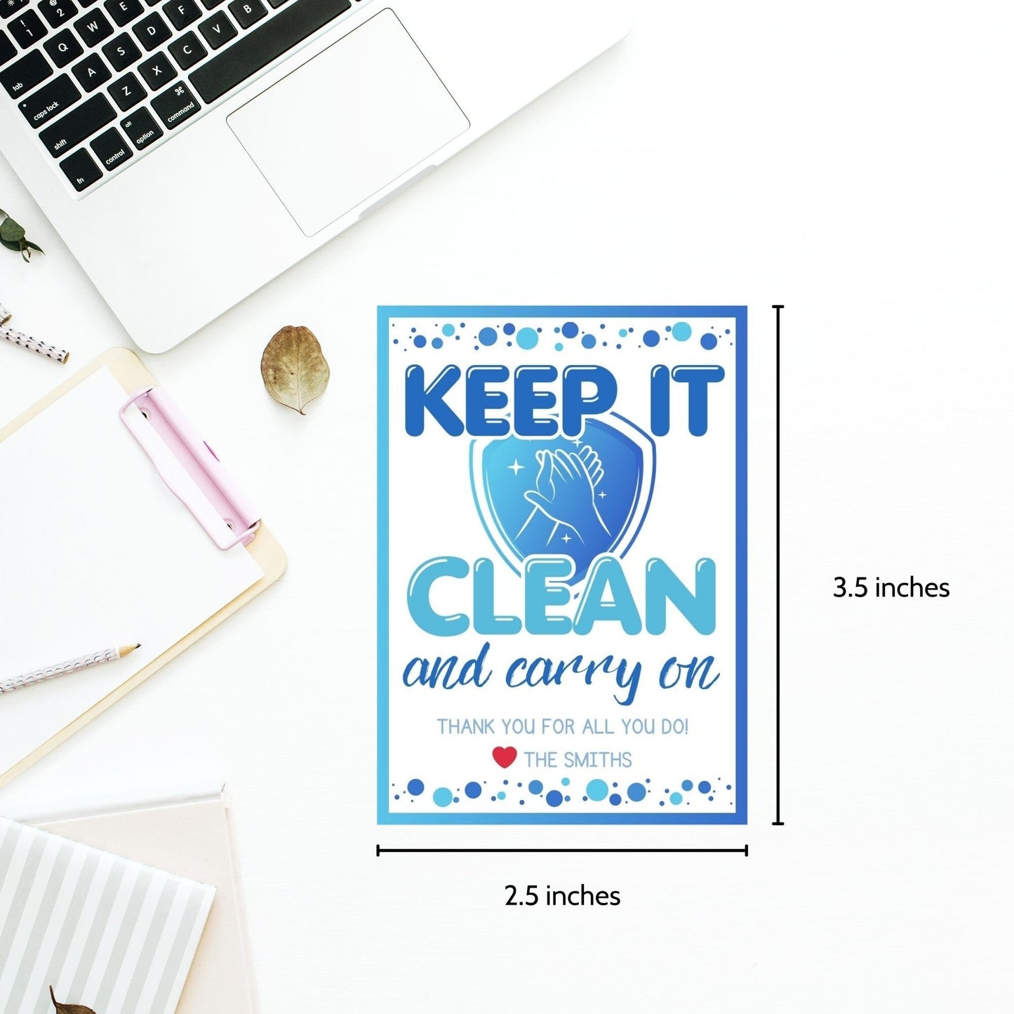 Hand Sanitizer Gift Tag that say Keep It Clean and Carry On