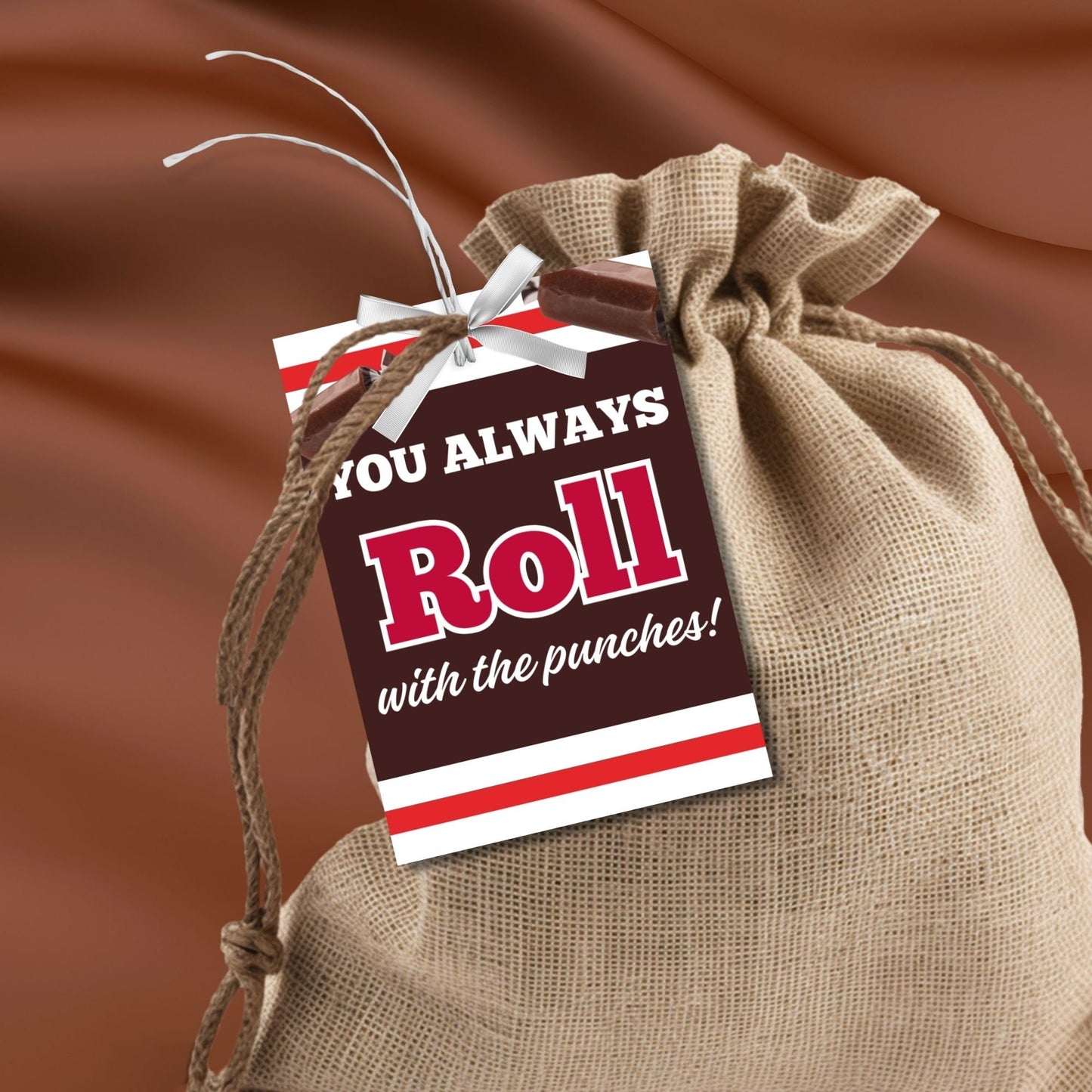 Image showcasing YOU ALWAYS Roll with the punches! Tags express gratitude with customizable names. Perfect for appreciation gifts to dads, teachers, staff, and more.