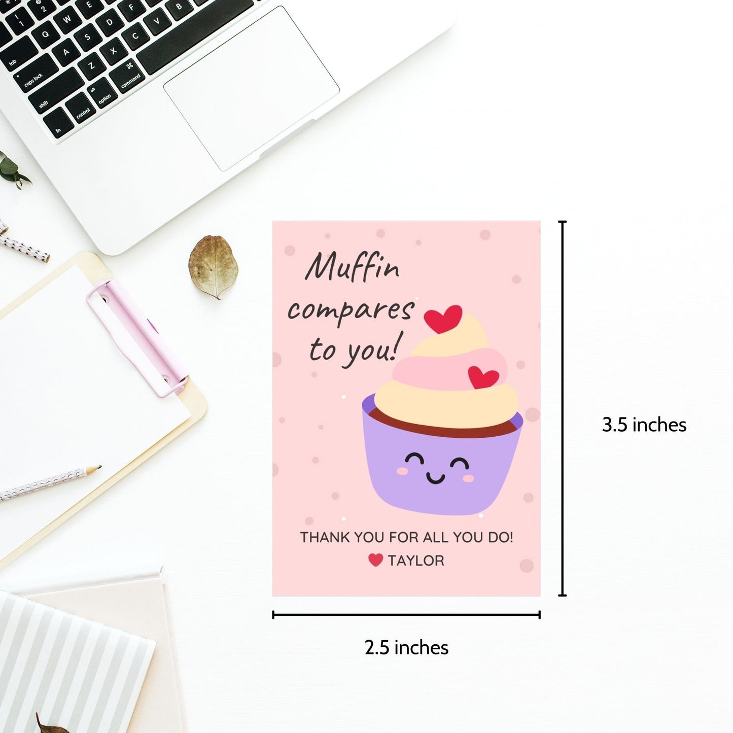 Charming Muffin Compares to You gift tags featuring a cute muffin cartoon, customizable for names via Canva, ideal for thanking and appreciating someone special.