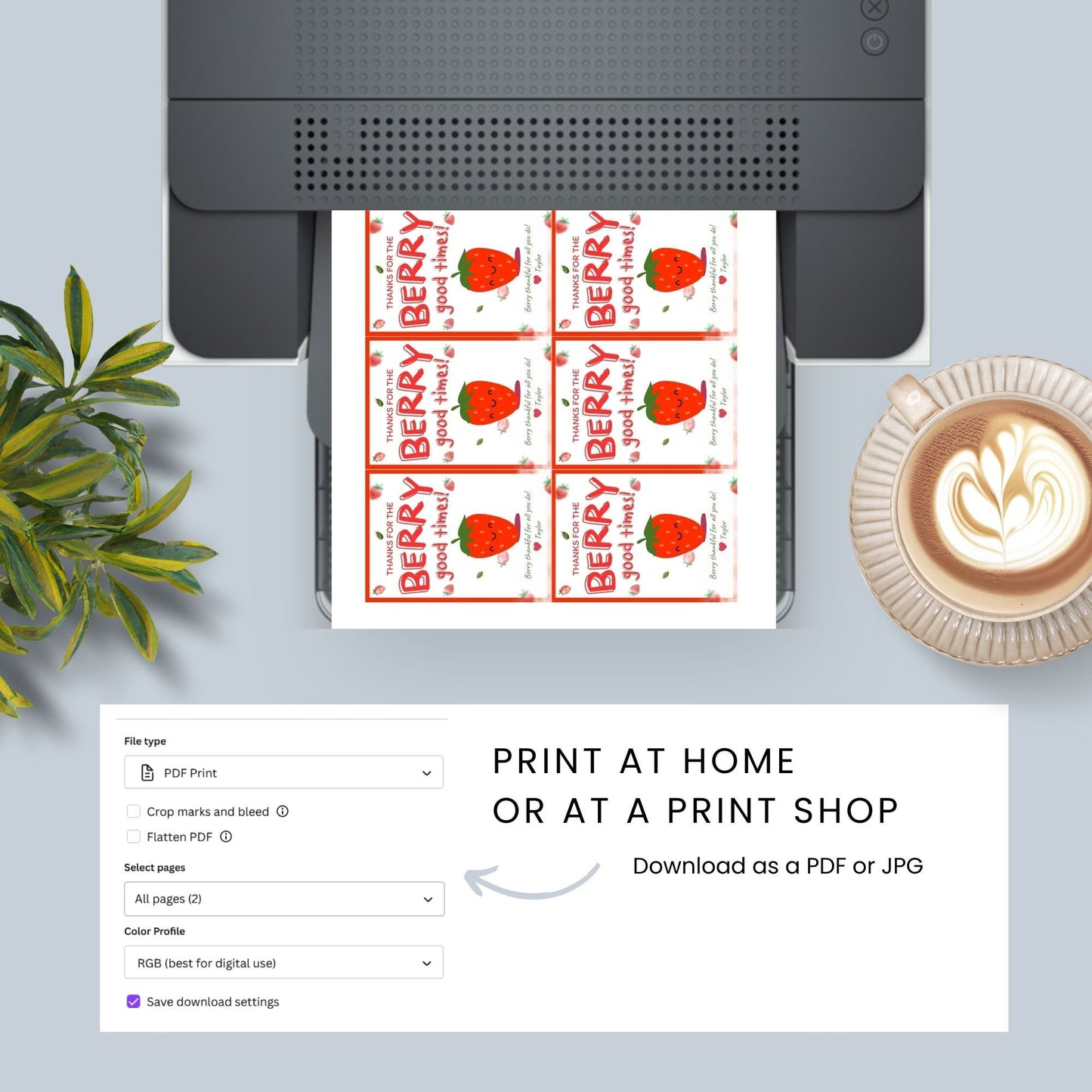 Colorful gift tags with a vibrant strawberry and the playful phrase Thanks for the Berry good times! Berry thankful for all you do! Perfect for adding a personal touch to any appreciation gift.