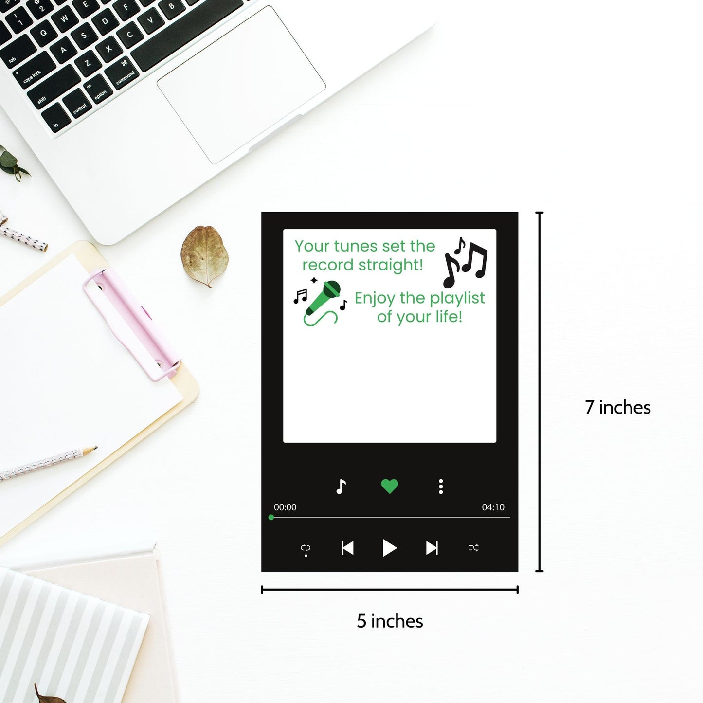 Fathers Day card resembling a music player interface with Your tunes set the record straight! Enjoy the playlist of your life!' message, ideal for dads who love music or Spotify.
