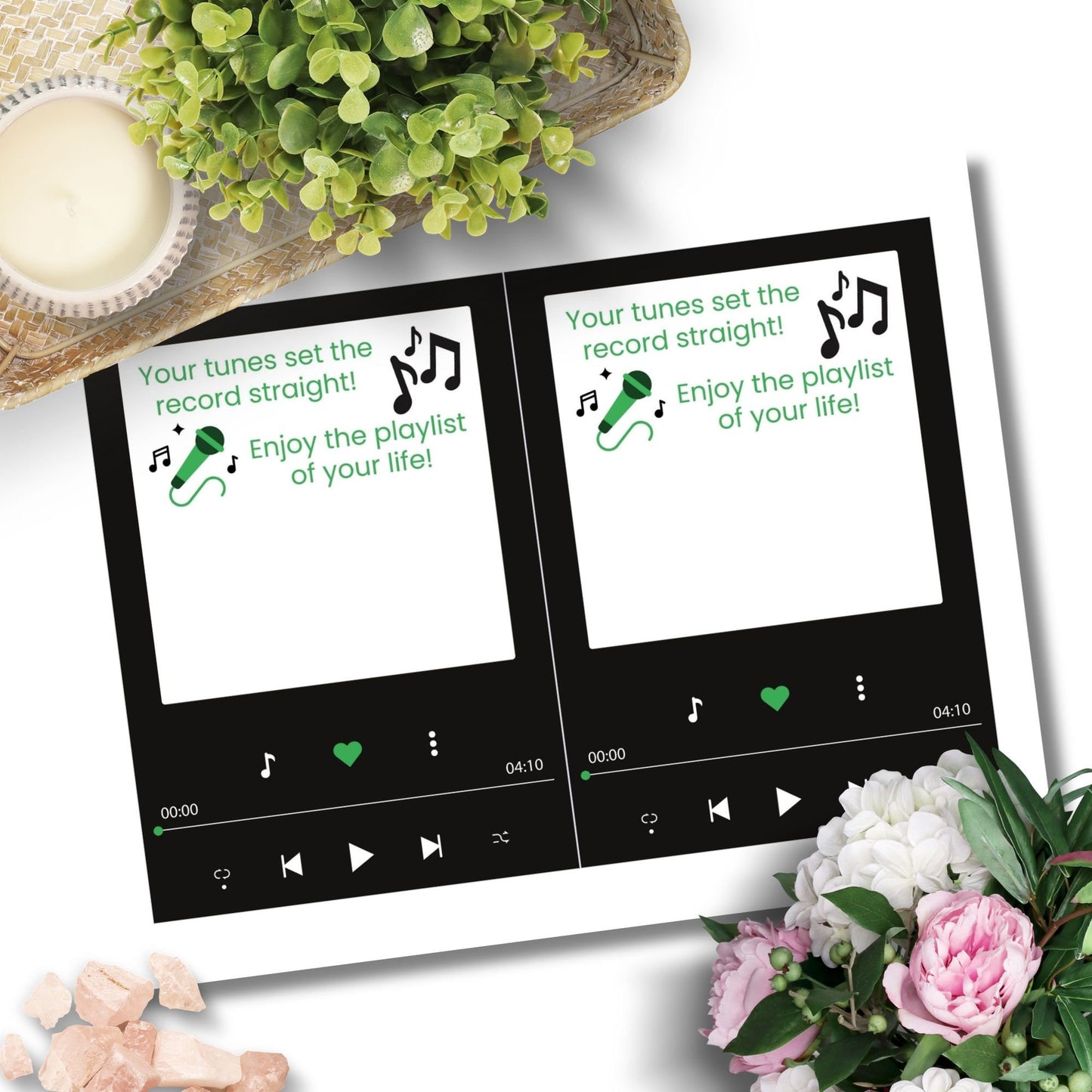 Fathers Day card resembling a music player interface with Your tunes set the record straight! Enjoy the playlist of your life!' message, ideal for dads who love music or Spotify.