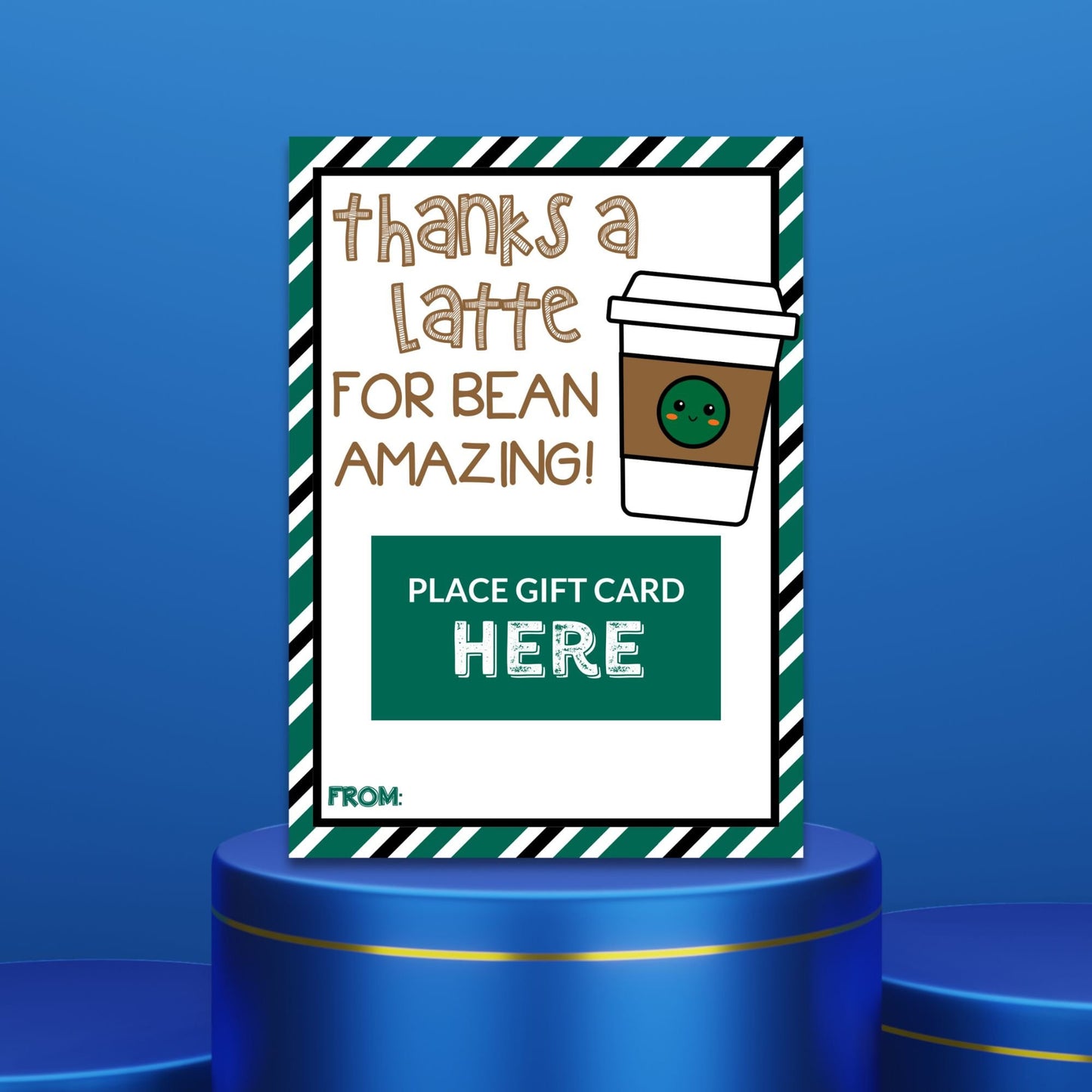 Fathers Day card with a coffee cup illustration and Thanks a latte for bean amazing! pun, ideal for pairing with a Starbucks gift card.