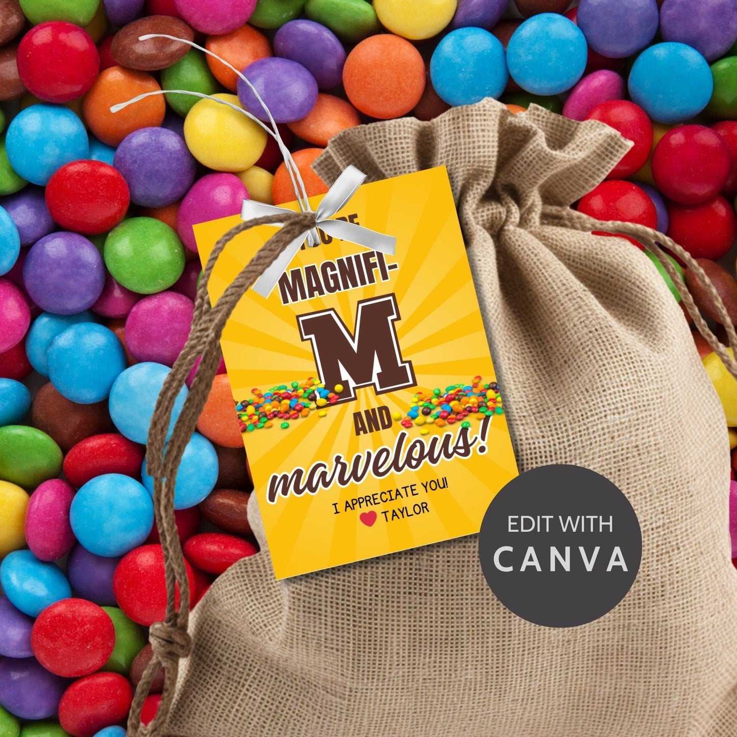 Image showcasing gift tags with YOURE MAGNIFI-M. Tags express gratitude and can be customized with the recipient's name. Perfect for teachers, nurses, staff, and more.