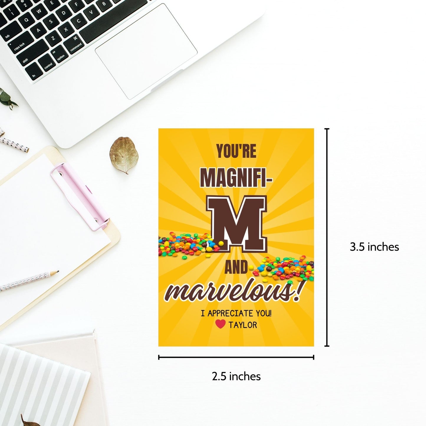 Image showcasing gift tags with YOURE MAGNIFI-M. Tags express gratitude and can be customized with the recipient's name. Perfect for teachers, nurses, staff, and more.
