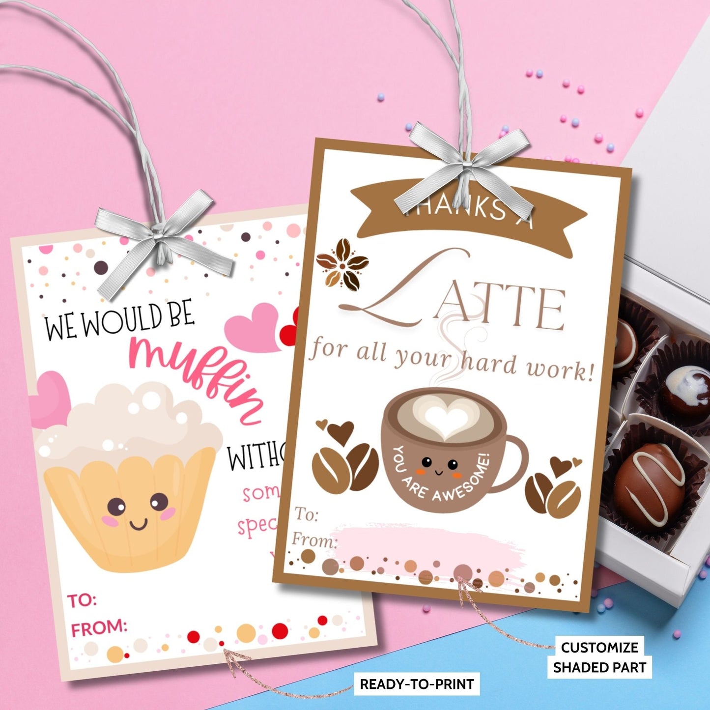A collage showcasing 64 vibrant, fun appreciation gift tags with quirky designs featuring puns like Youre the Lime to my Tequila, Donut Forget How Awesome You Are, and Thanks a Latte for All You Do.