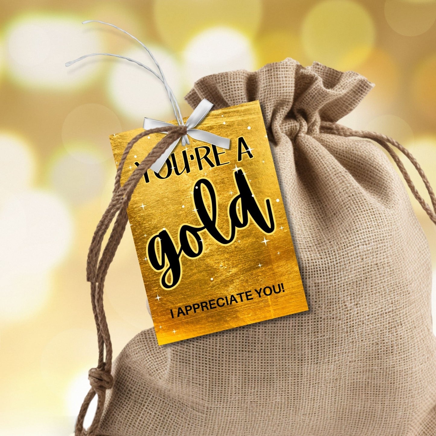Elegant gold-themed summer gift tags featuring a shimmering background with the text Youre a Gold! Pan Out a Golden Summer! Personalize with names.