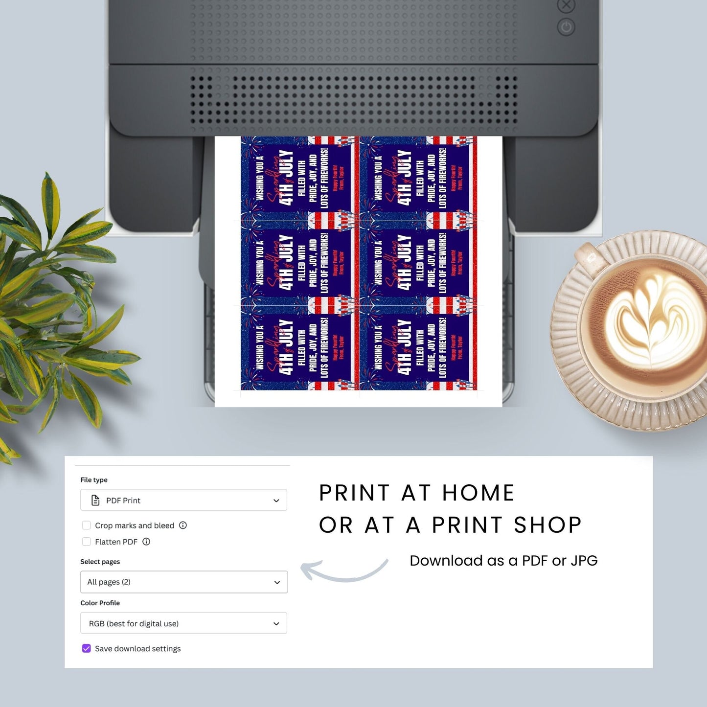 Festive 4th of July printable gift tags featuring patriotic colors, fireworks, and the message Wishing You a Sparkling 4th of July Filled with Pride, Joy, and Lots of Fireworks! Happy Fourth! Perfect for party favors and gifts.