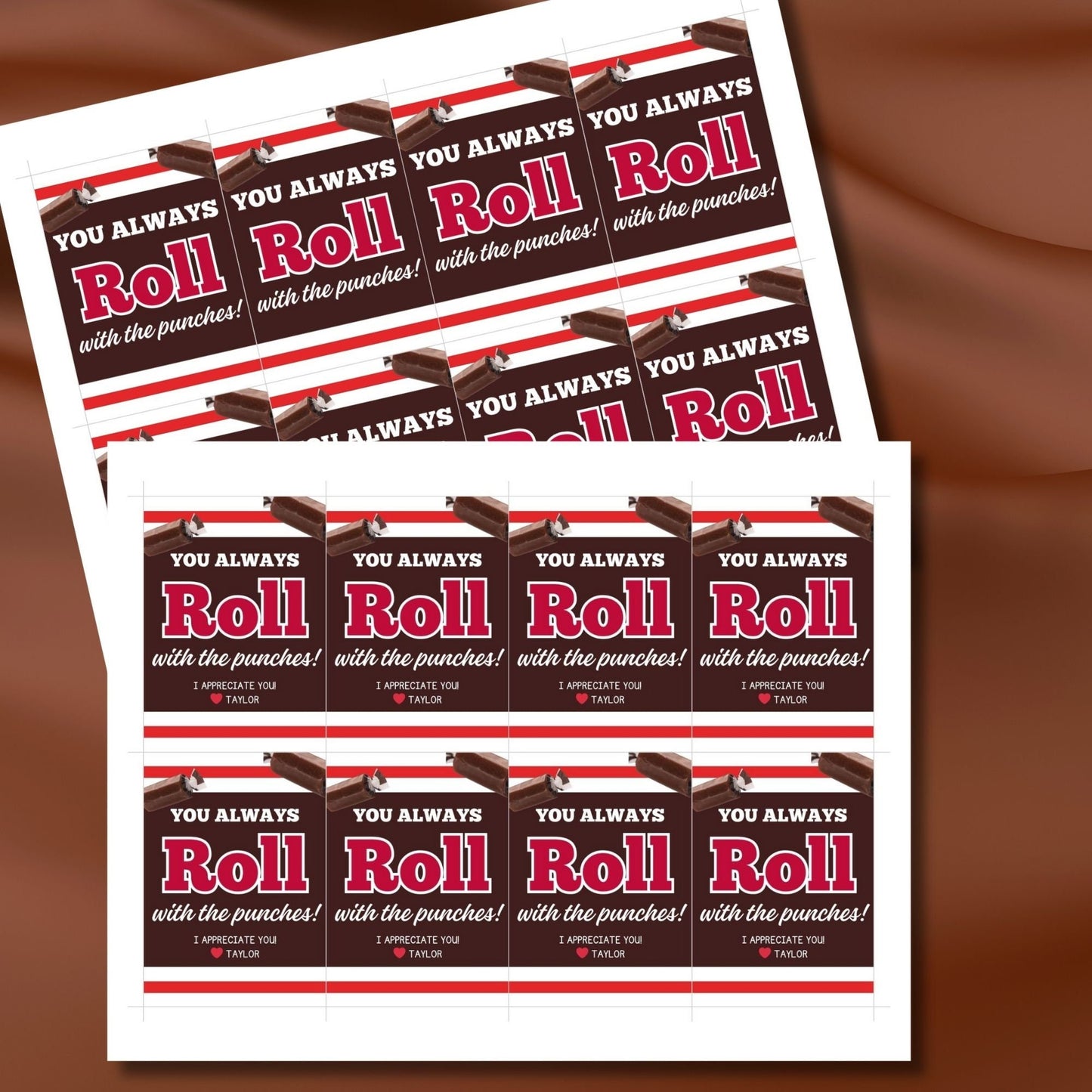 Image showcasing YOU ALWAYS Roll with the punches! Tags express gratitude with customizable names. Perfect for appreciation gifts to dads, teachers, staff, and more.