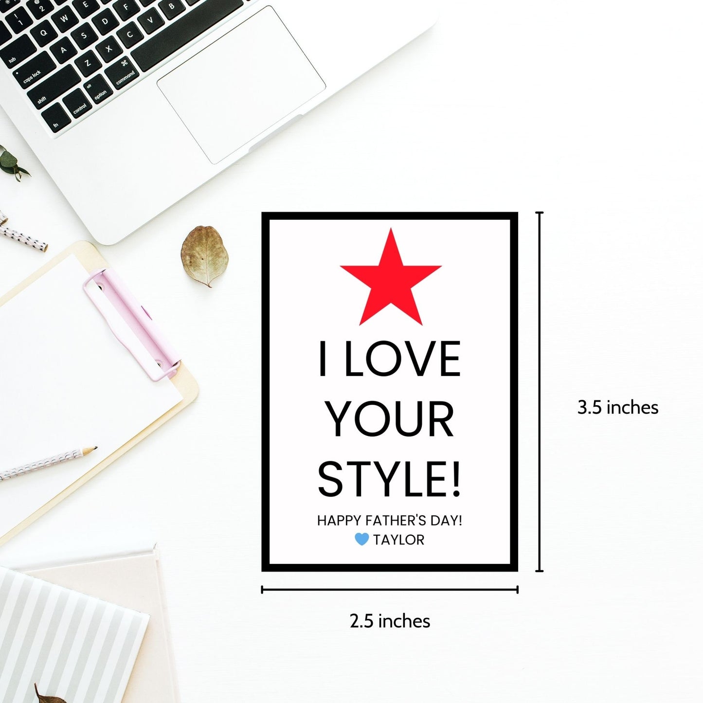 Eight Macys-themed Fathers Day gift tags displayed in two rows of four. Each tag features a message about loving dads style, with a customizable name slot and a red star icon.