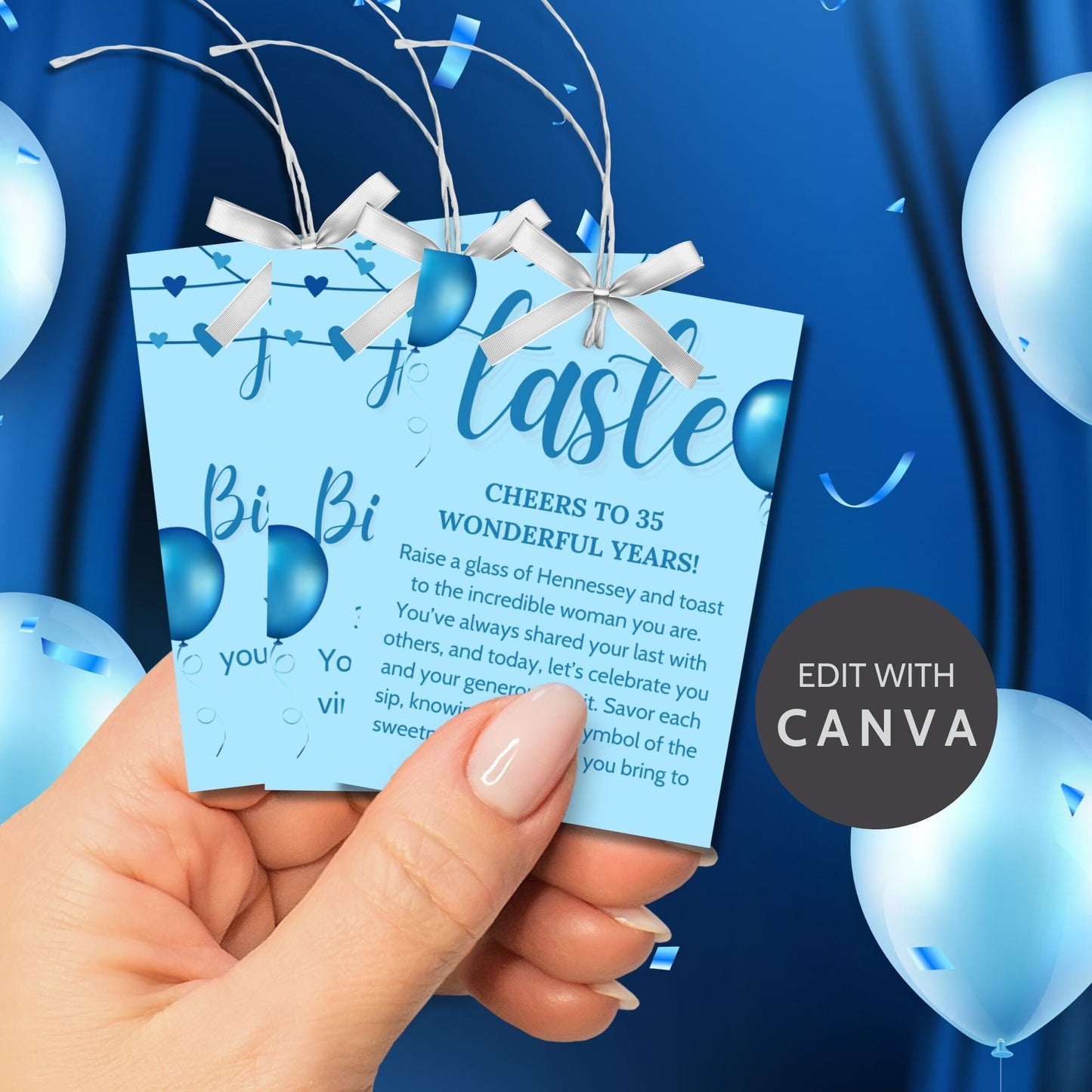 Elegant and customizable 5 Senses Birthday Gift Tags for teachers, nurses, employees, staff, bus drivers, and admin. Includes a PDF with an editable Canva template. Double-sided design with personalized descriptions and recipients name.