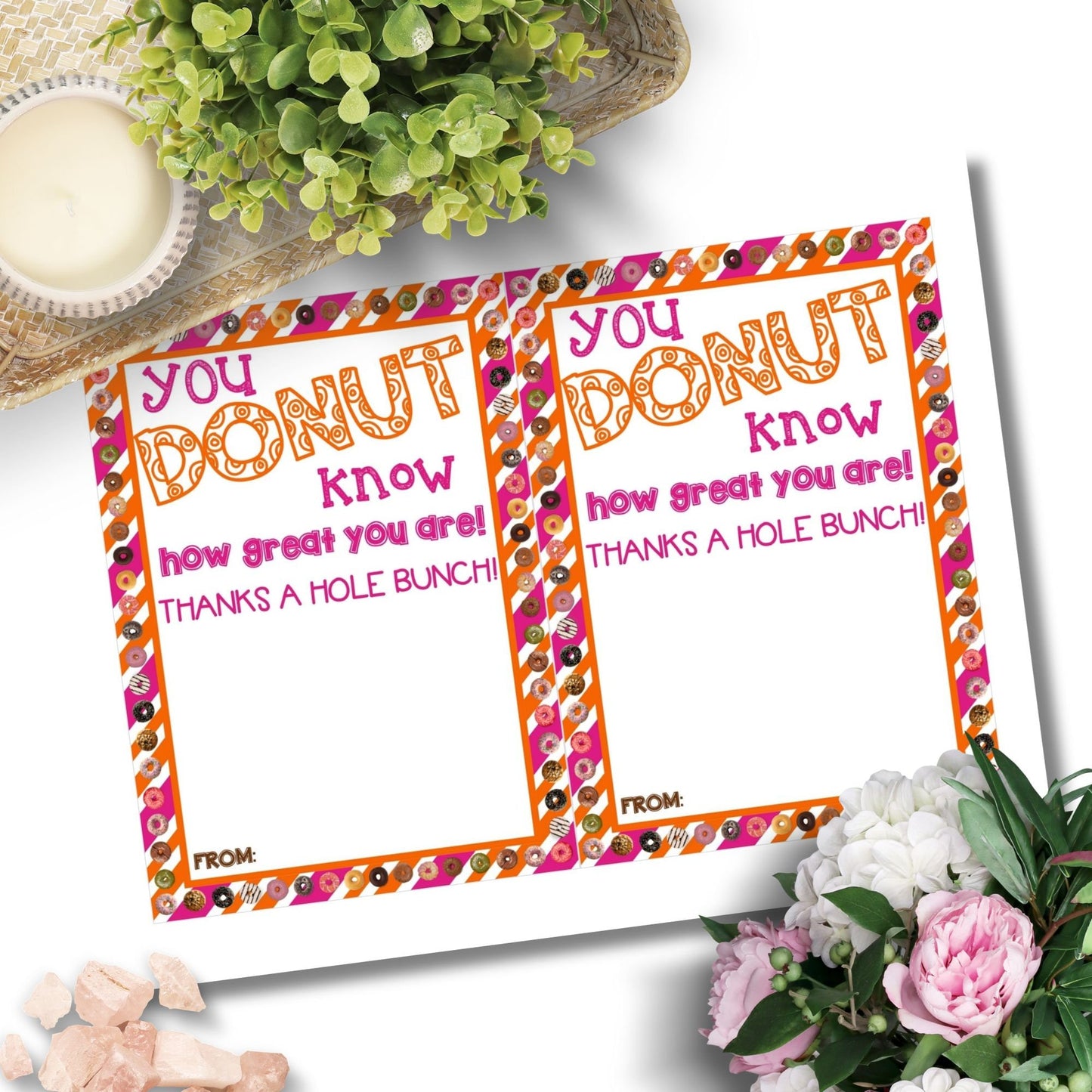 Fathers Day card featuring a donut pun You DONUT know how great you are! with images of donuts, ideal for pairing with a Dunkin Donuts gift card.