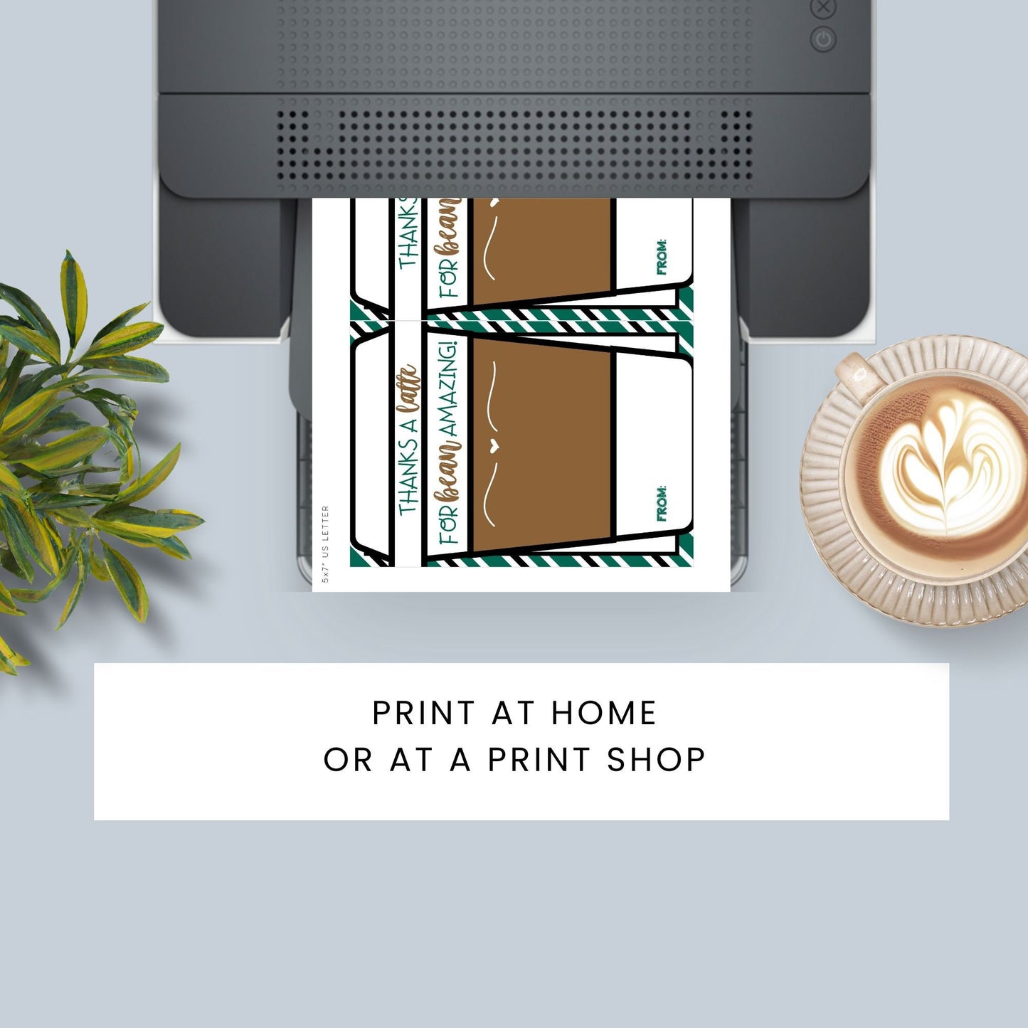 Printable Thanks a latte for bean amazing! card with a coffee cup design, ideal for accompanying a Starbucks gift card.