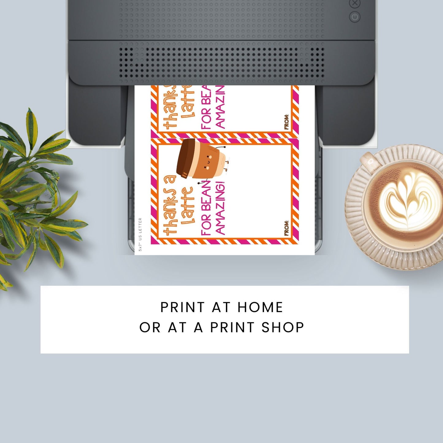 Whimsical Thanks a latte for bean amazing! greeting card featuring a smiling coffee cup, ideal for pairing with a Dunkin Donuts coffee gift card.