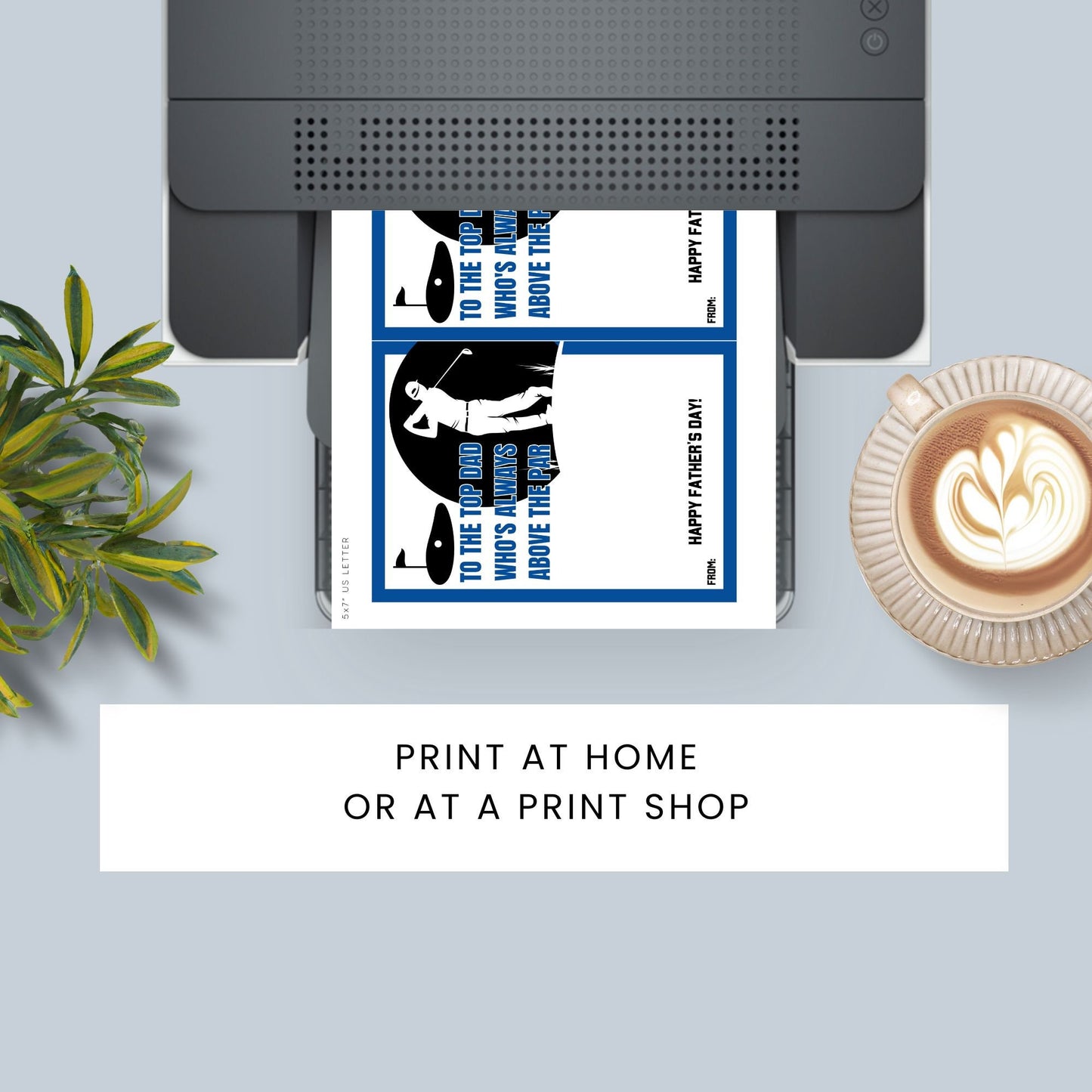 Fathers Day card featuring a golfer silhouette with To the top dad who's always above the par message, ideal for pairing with a Top Golf or any golf gift card.