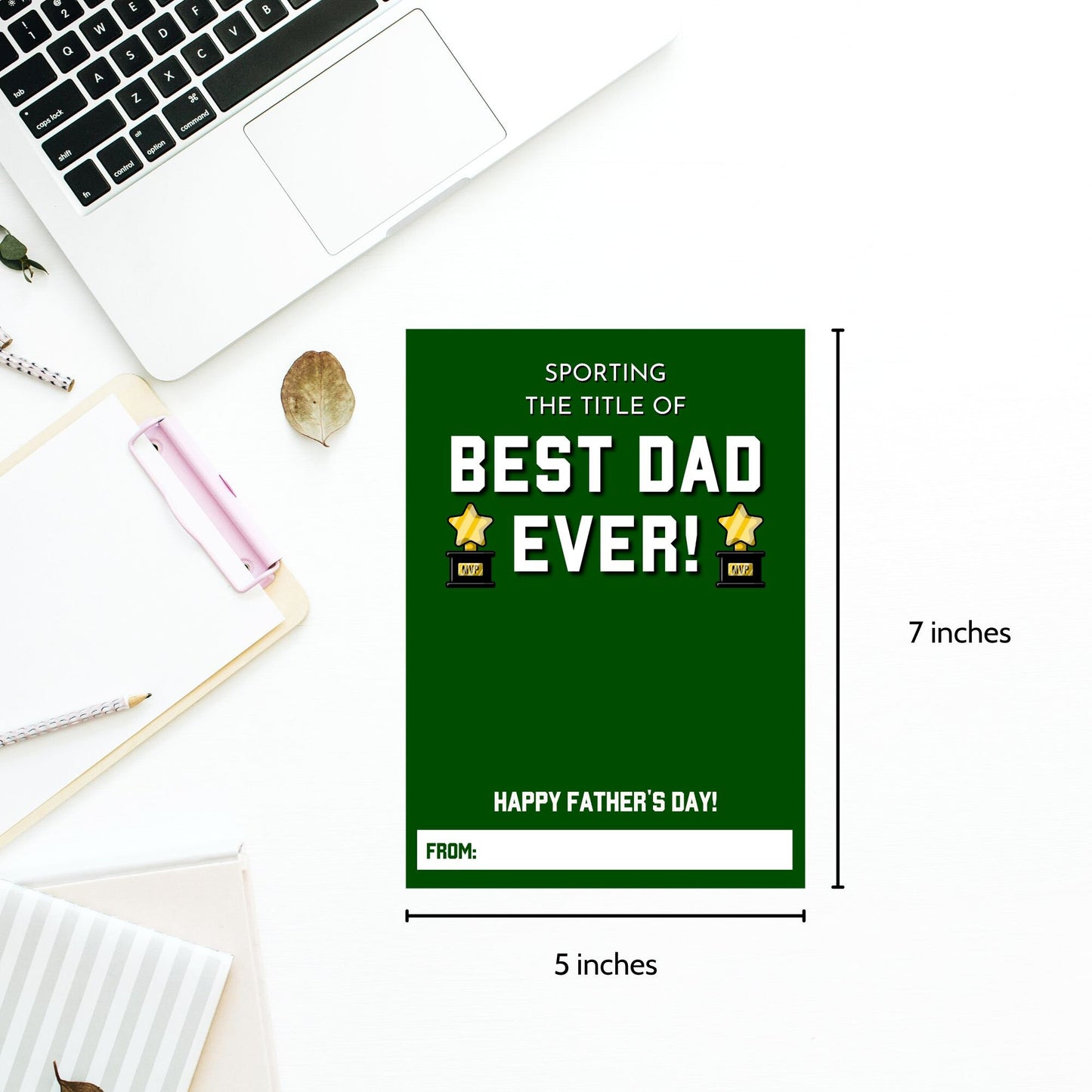 Fathers Day card with a sports theme, featuring the text Sporting the title of BEST DAD EVER! and MVP trophies, ideal for pairing with a Dicks Sporting Goods gift card.