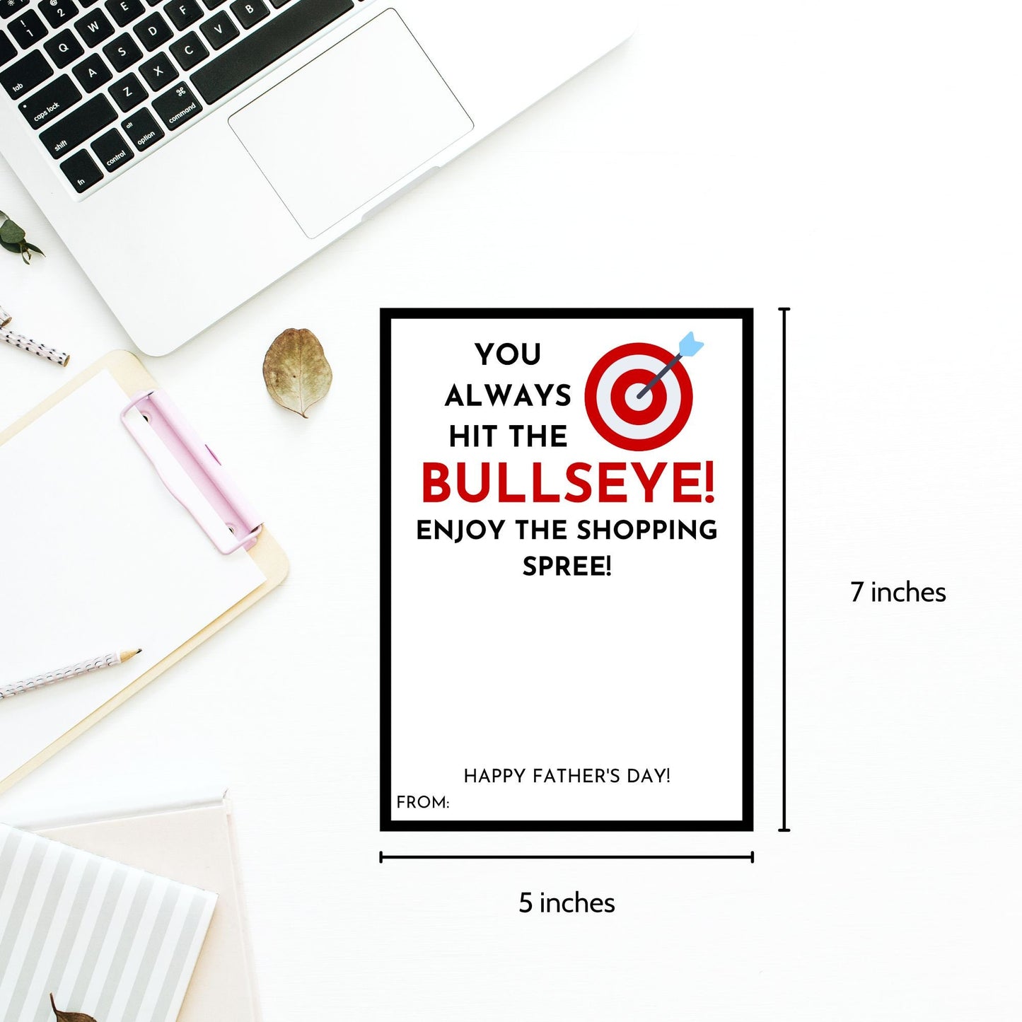 Fathers Day card with You always hit the Bullseye! Enjoy the shopping spree! message and Targets bullseye symbol, ideal for pairing with a Target gift card.
