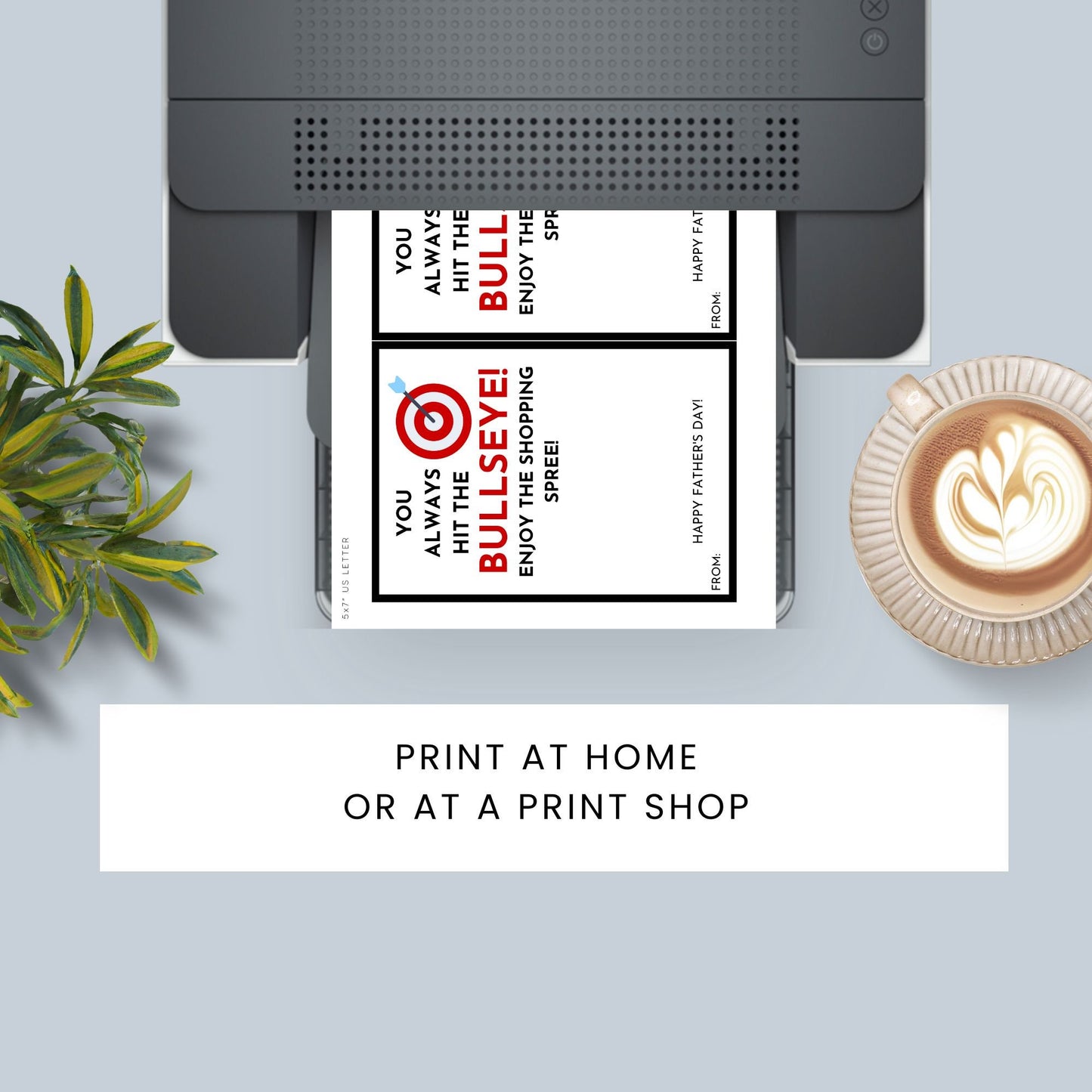 Fathers Day card with You always hit the Bullseye! Enjoy the shopping spree! message and Targets bullseye symbol, ideal for pairing with a Target gift card.