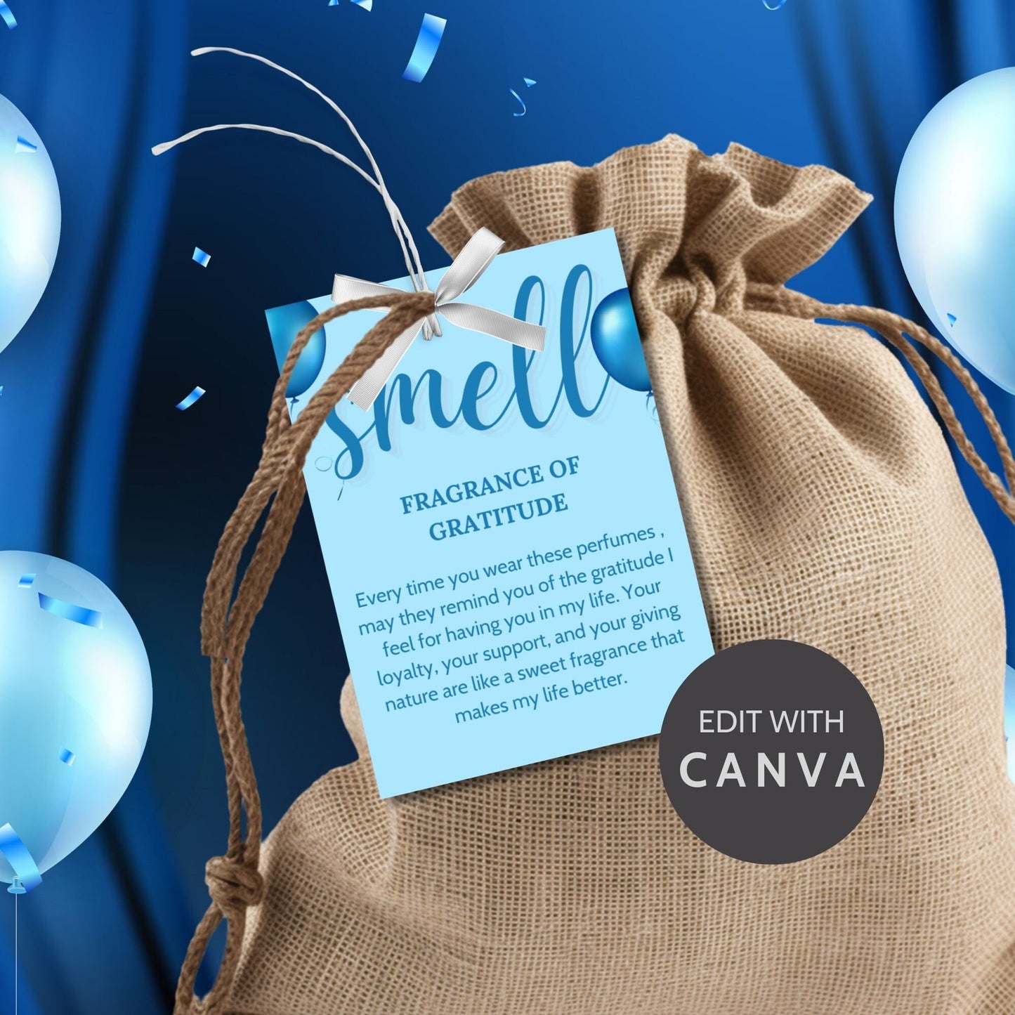 Elegant and customizable 5 Senses Birthday Gift Tags for teachers, nurses, employees, staff, bus drivers, and admin. Includes a PDF with an editable Canva template. Double-sided design with personalized descriptions and recipients name.