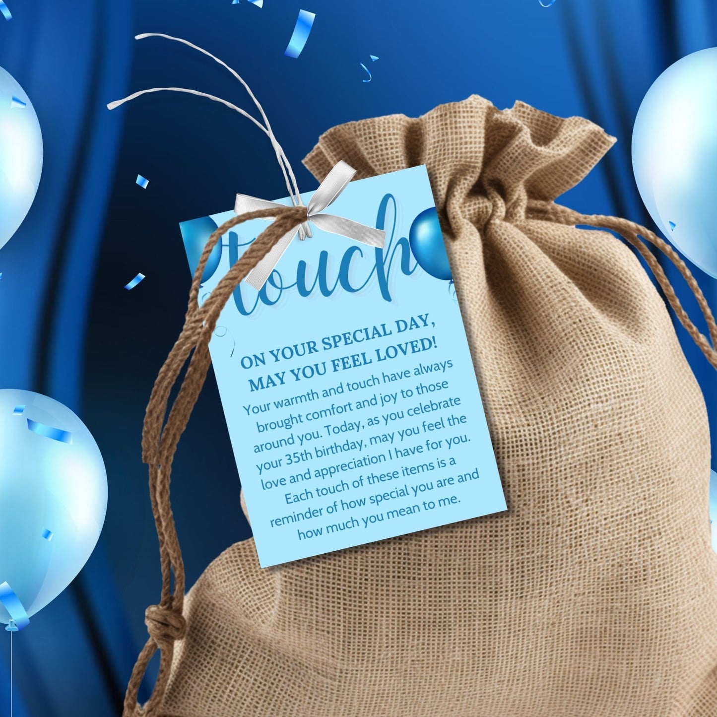 Elegant and customizable 5 Senses Birthday Gift Tags for teachers, nurses, employees, staff, bus drivers, and admin. Includes a PDF with an editable Canva template. Double-sided design with personalized descriptions and recipients name.