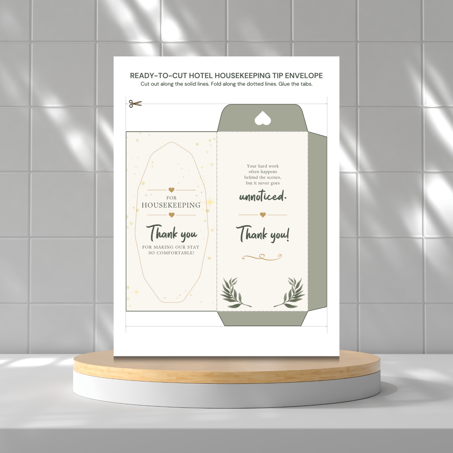 Printable bundle of 10 hotel housekeeping tip envelopes featuring botanical, minimalist, floral, beach, mountain lodge, family travel, luxury gold, heartfelt gratitude, and holiday-themed printable money holders for hotel staff appreciation.