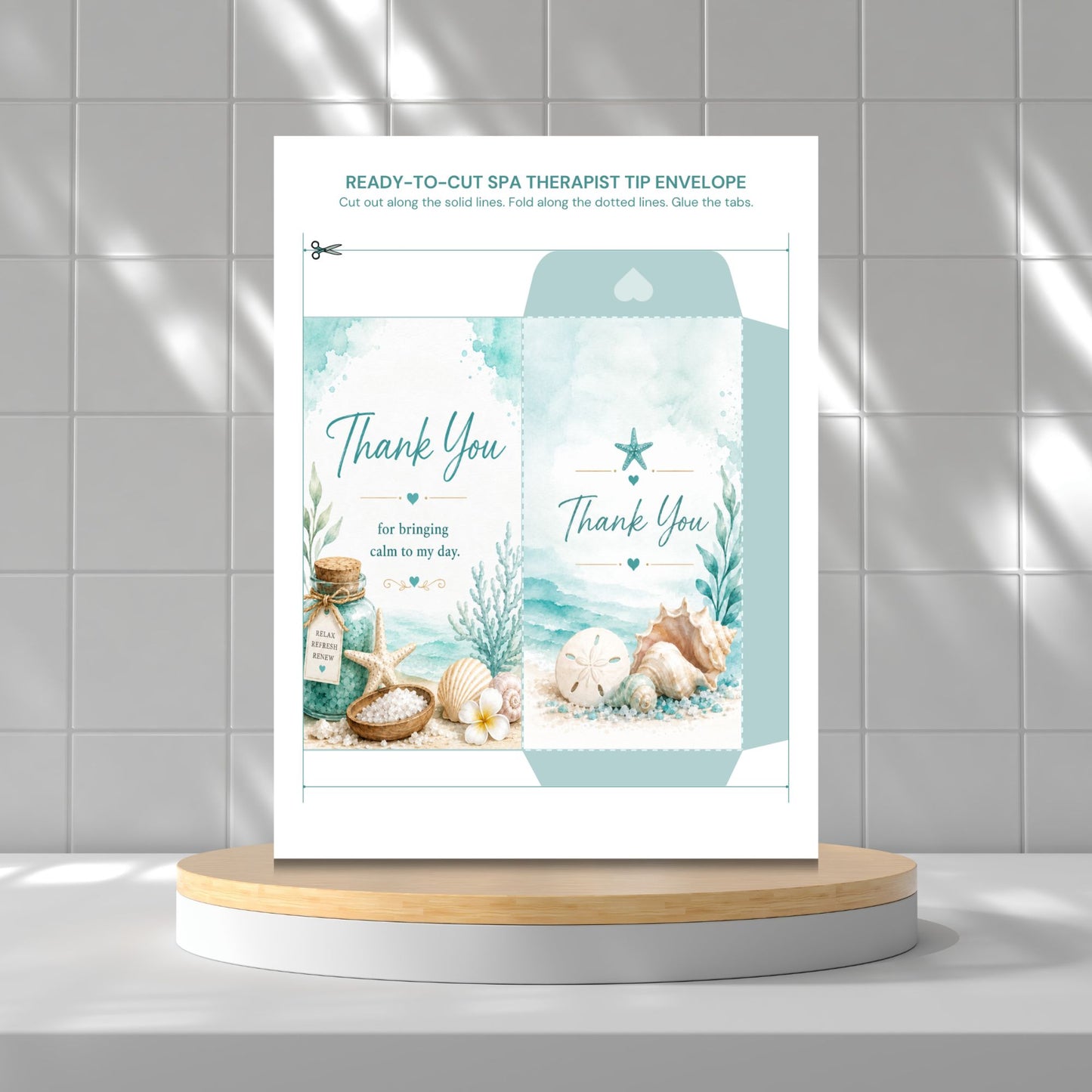 Printable Spa Therapist Tip Envelopes Bundle | 10 Elegant Spa Thank You Money Holders | Massage Therapist Appreciation Gift | Instant Download PDF