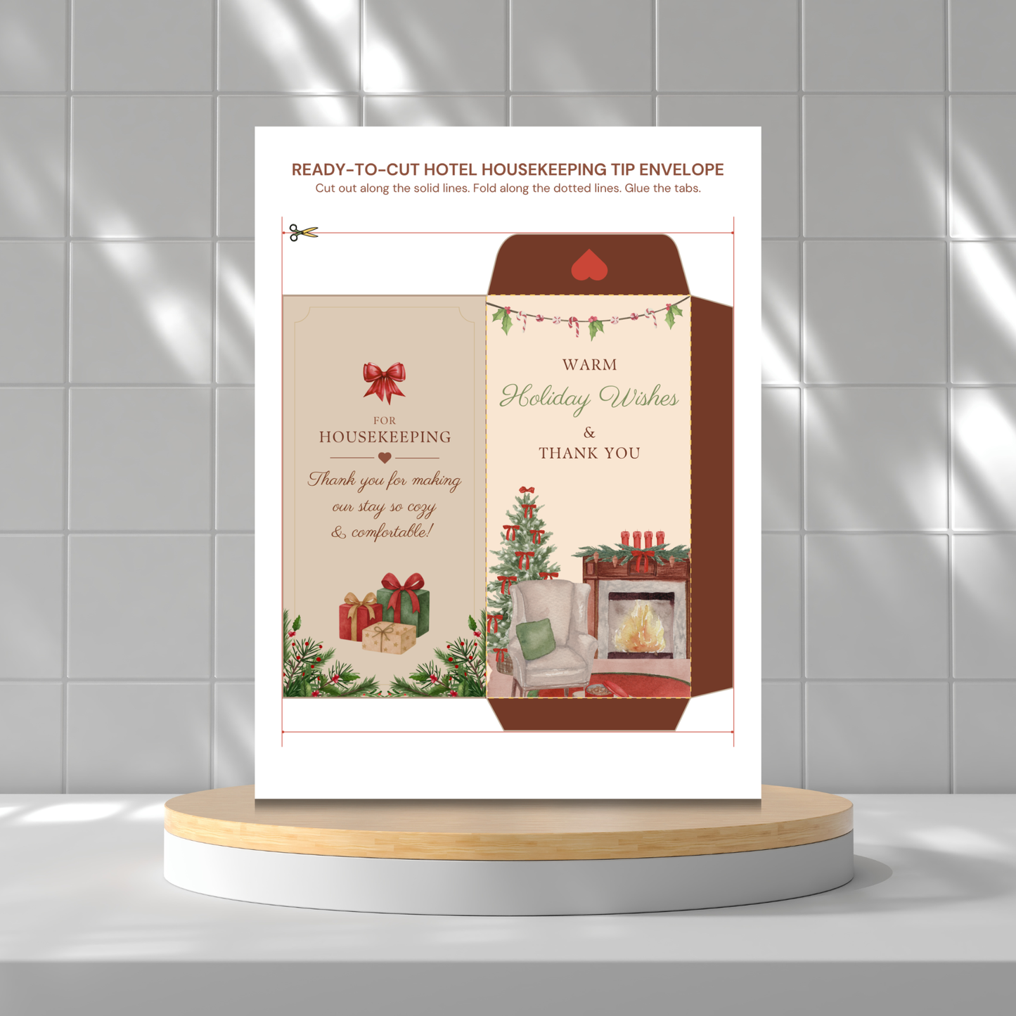 Printable bundle of 10 hotel housekeeping tip envelopes featuring botanical, minimalist, floral, beach, mountain lodge, family travel, luxury gold, heartfelt gratitude, and holiday-themed printable money holders for hotel staff appreciation.