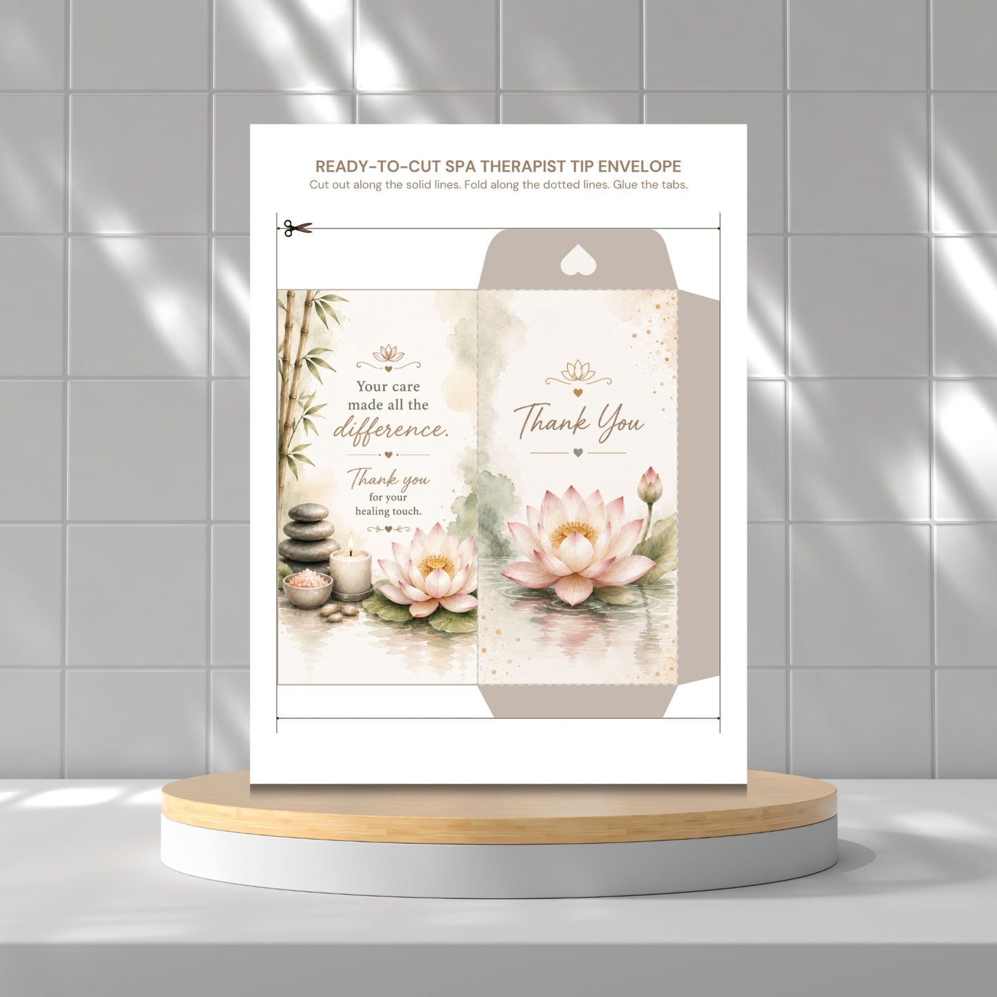 Printable Spa Therapist Tip Envelopes Bundle | 10 Elegant Spa Thank You Money Holders | Massage Therapist Appreciation Gift | Instant Download PDF