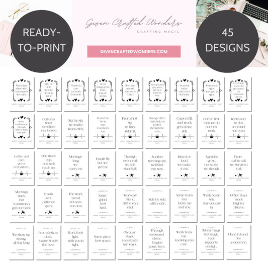 Minimalist black and white rhyming Valentine card printable for work besties and coworkers, designed in a clean office-friendly style.